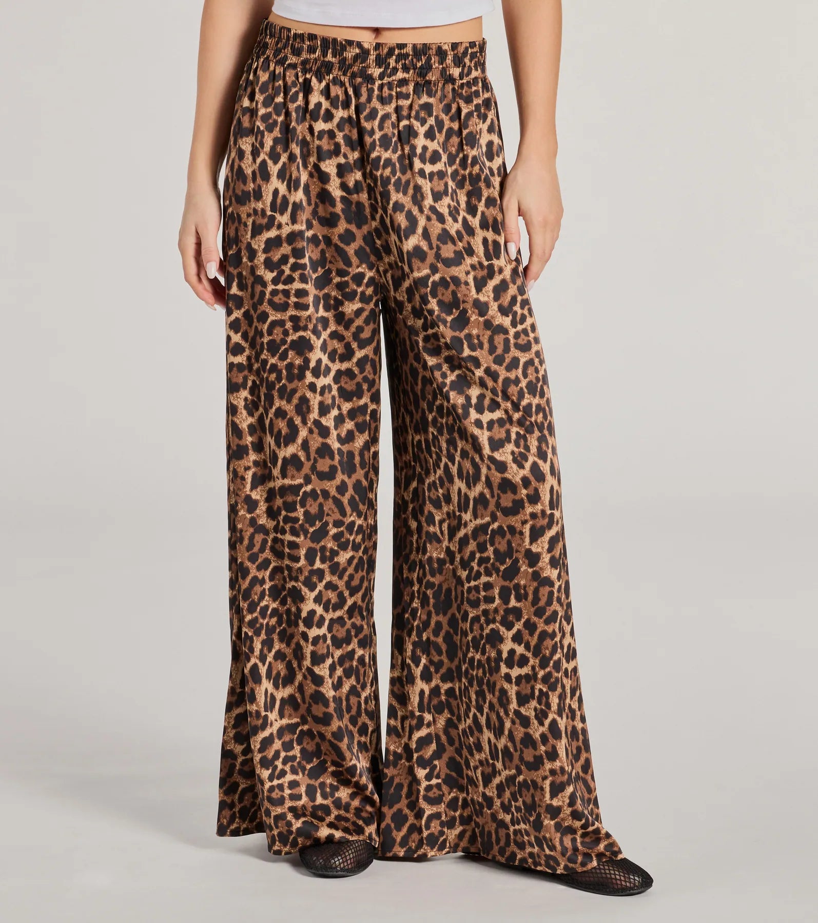 Lavish Leopard Print Palazzo Wide-Leg Pants