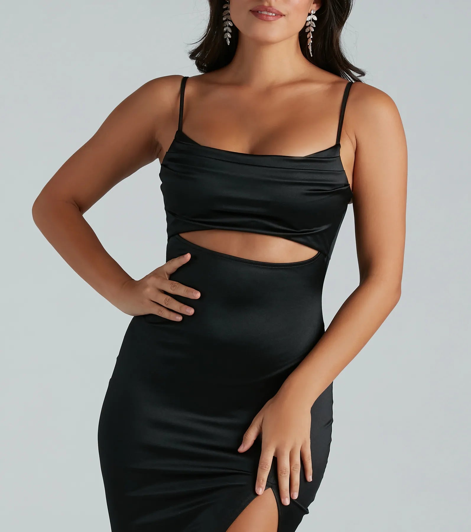 Kyla Cutout High Slit Satin Formal Dress