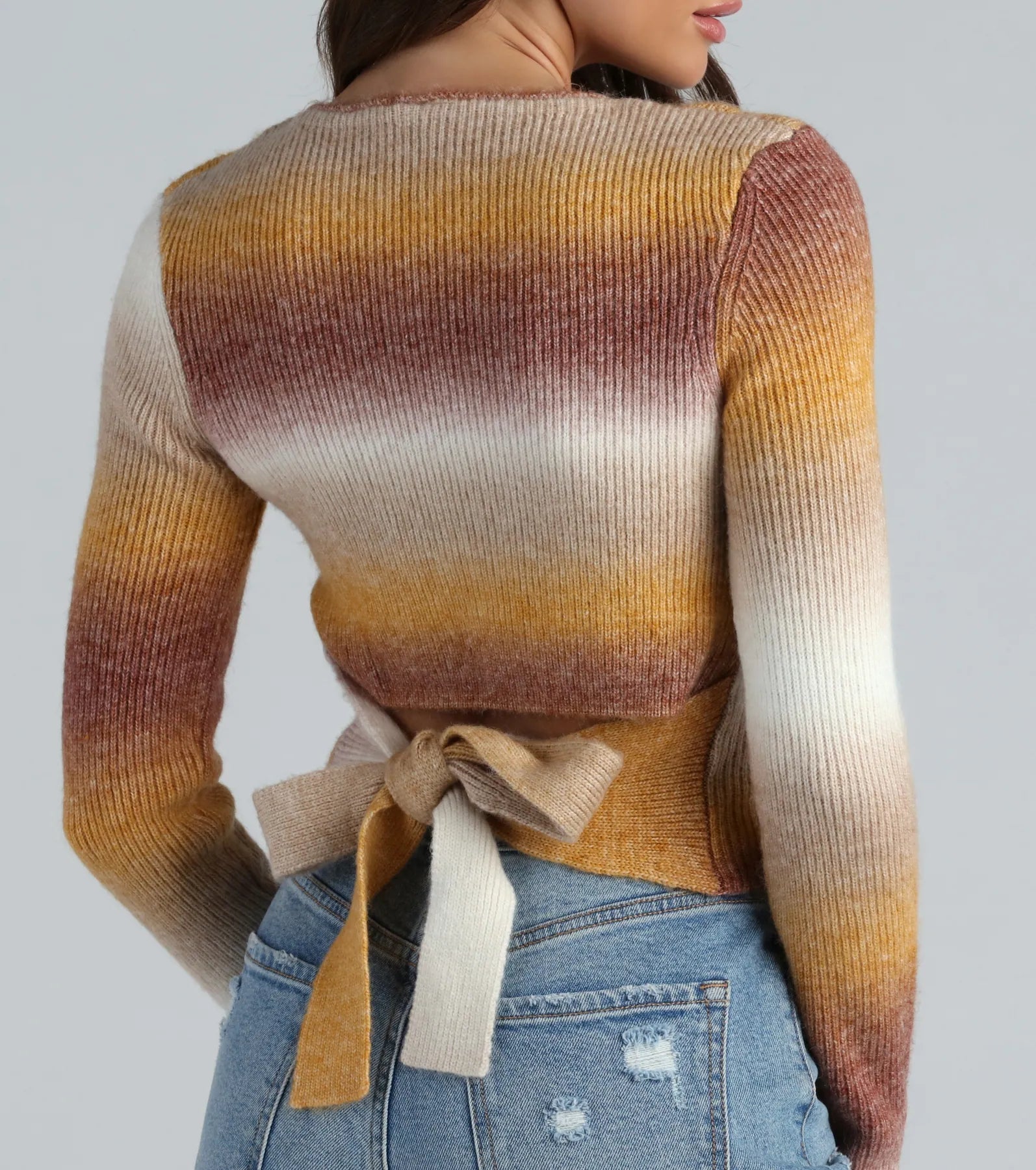 Sunset Ombre Stripe Tie Back Crop Sweater