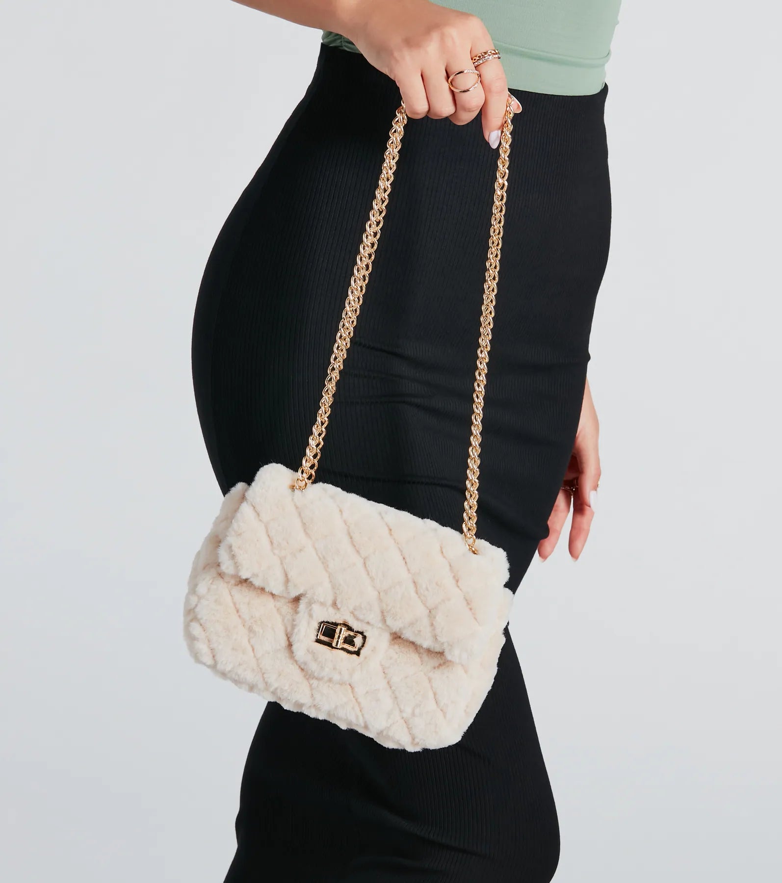 Furry And Fab Quilted Crossbody Bag