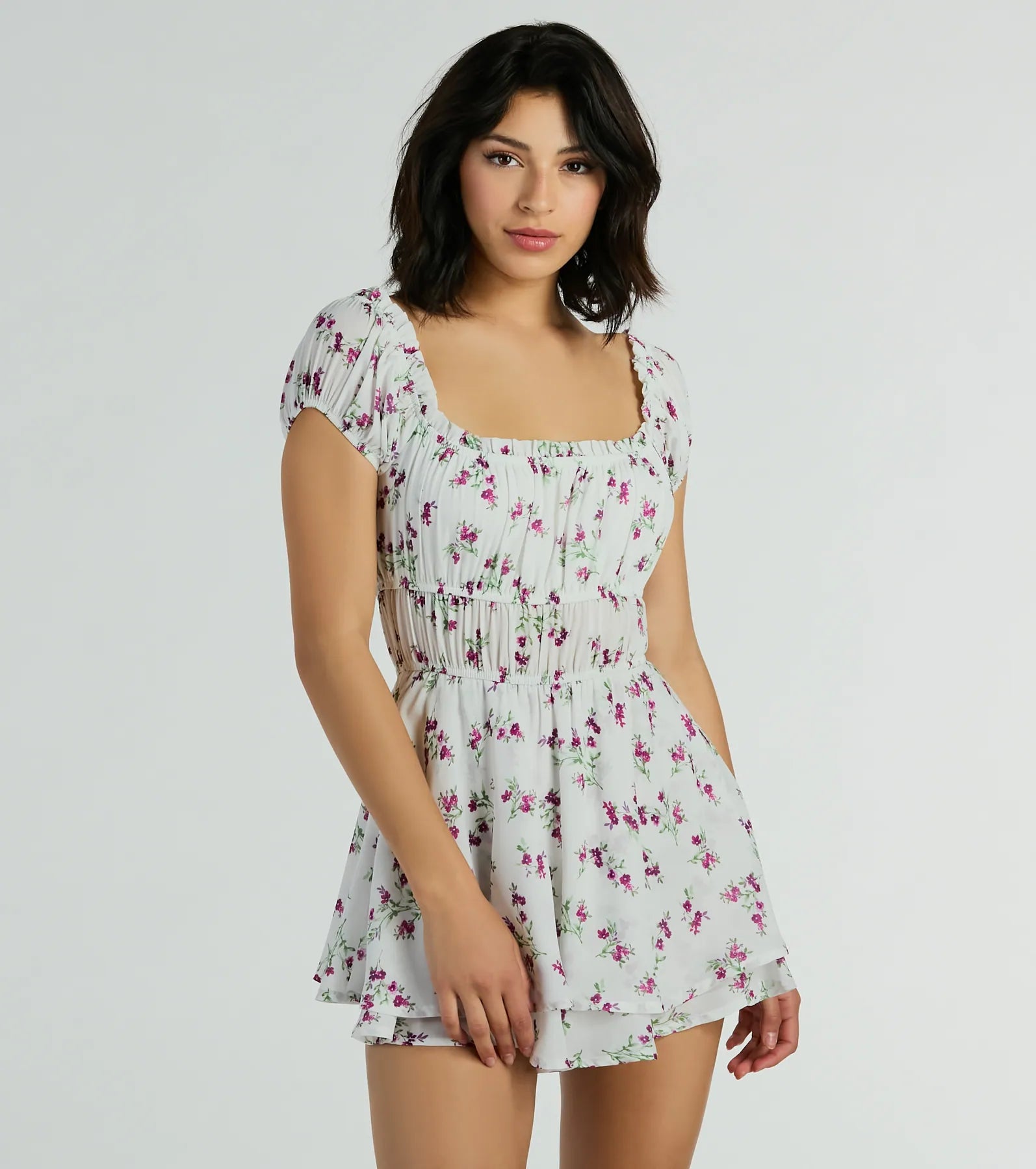 Cutest Vibe Puff Sleeve Floral Chiffon Romper