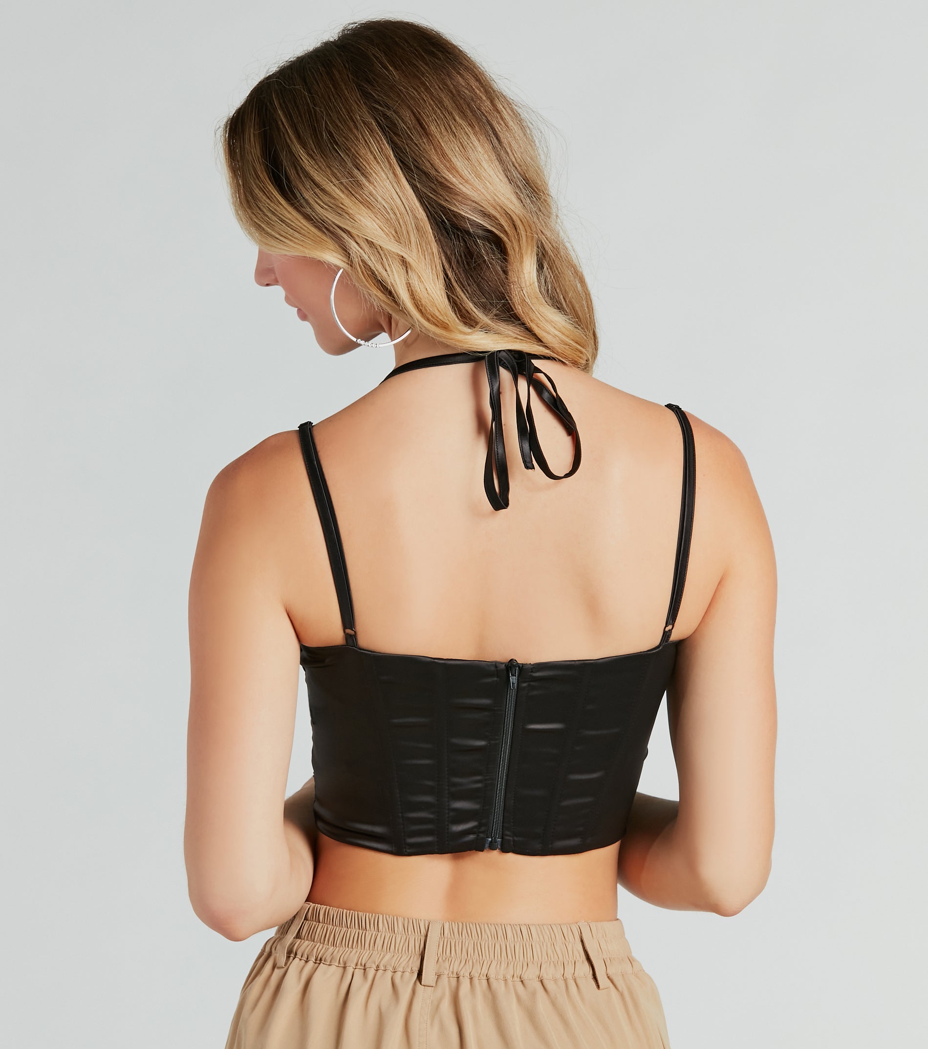 Sleekin' Out Satin Strappy Mesh Bustier