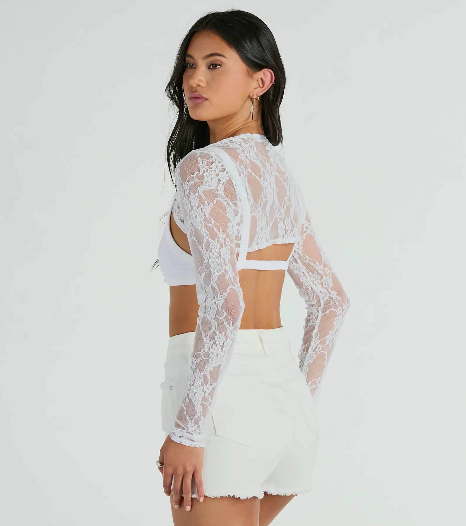 Stylishly Sheer Floral Lace Long Sleeve Bolero