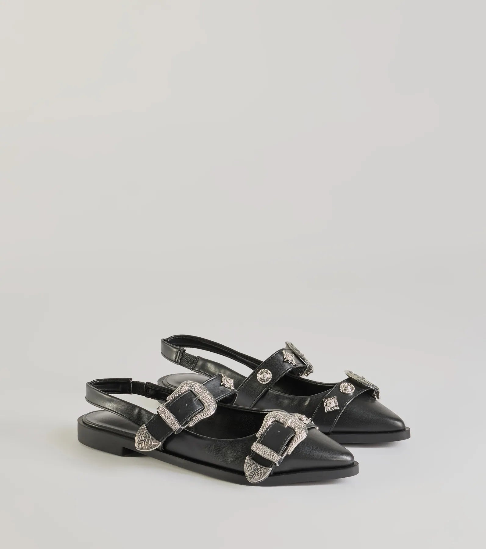 Western Flair Buckle Strap Sling-Back Flats