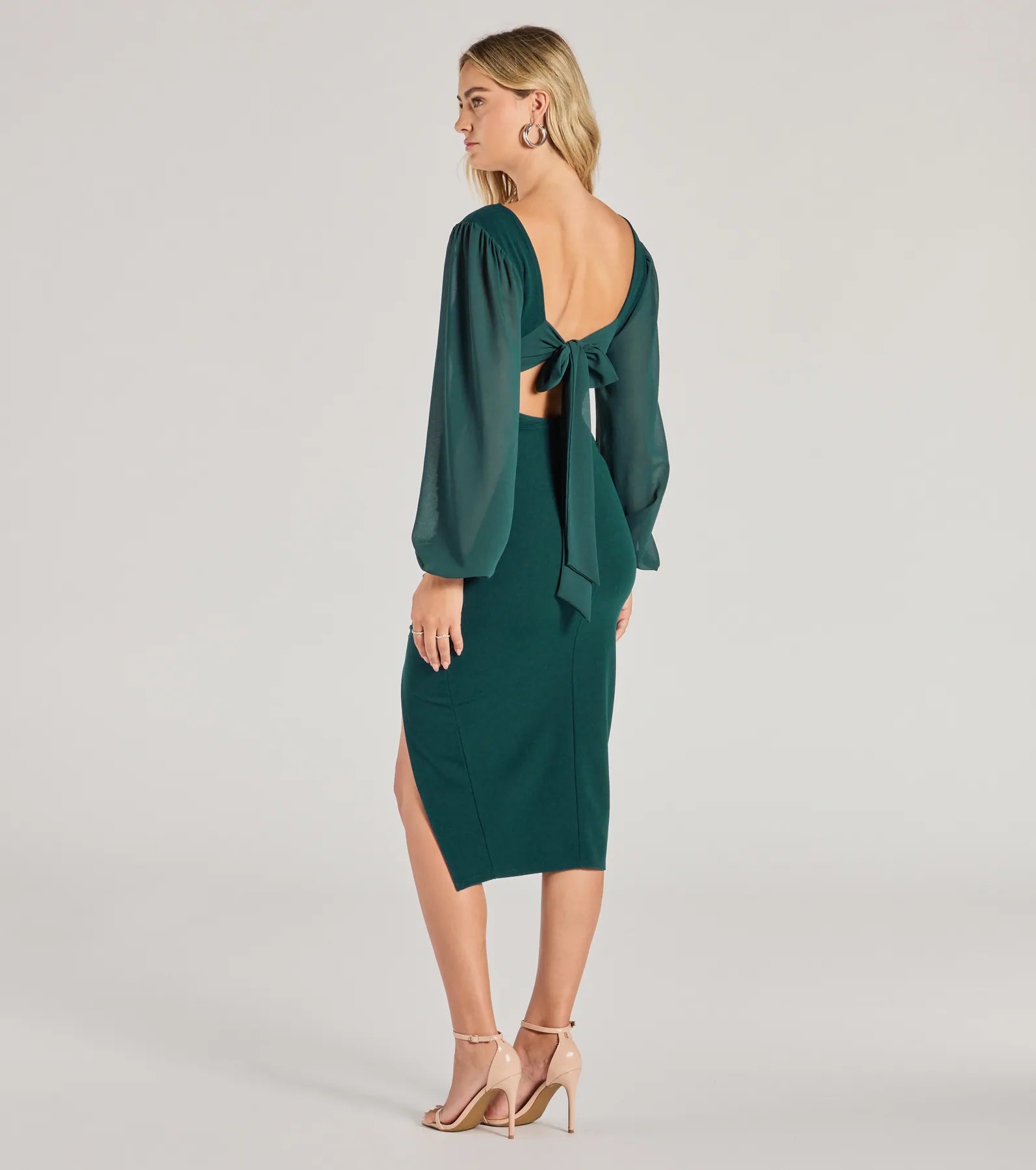 Celeste Tie-Back Slit Crepe Midi Formal Dress