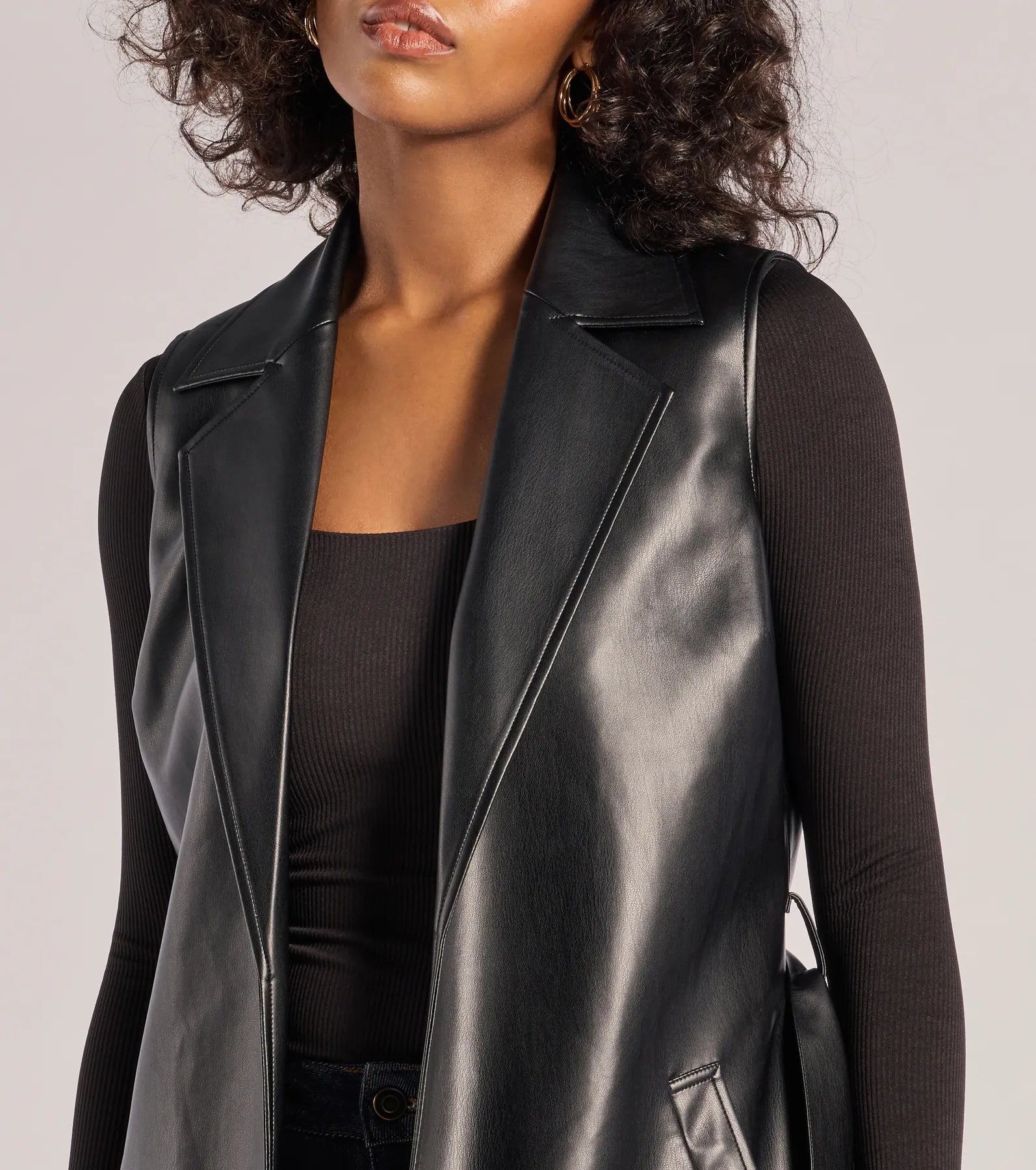 Sleek Icon Faux Leather Long Belted Vest