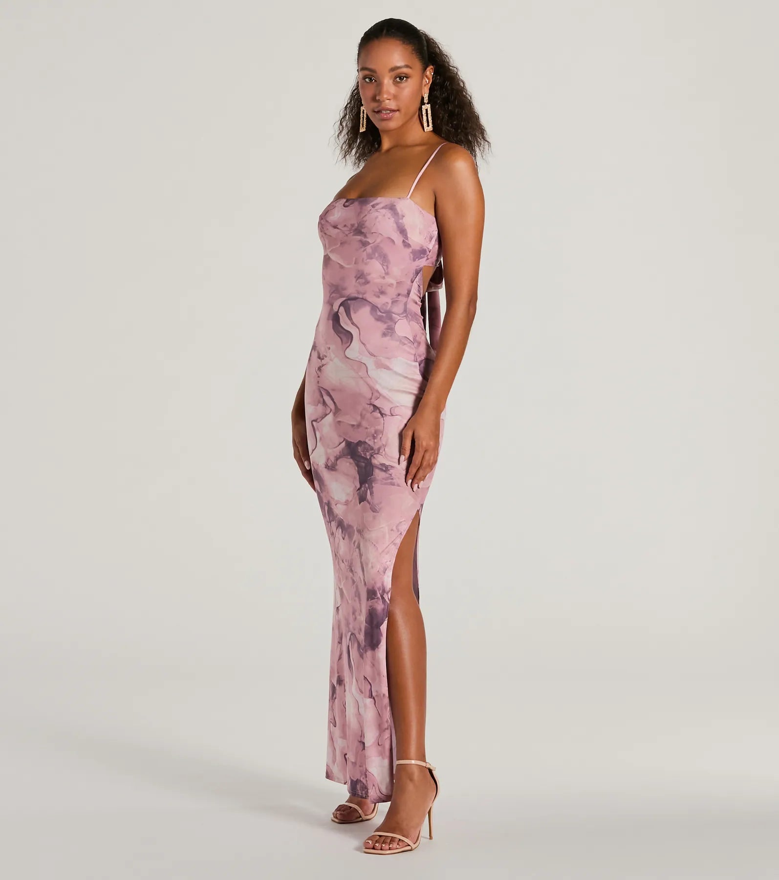 Outside The Lines Tie Back Slit Marble Maxi Dress