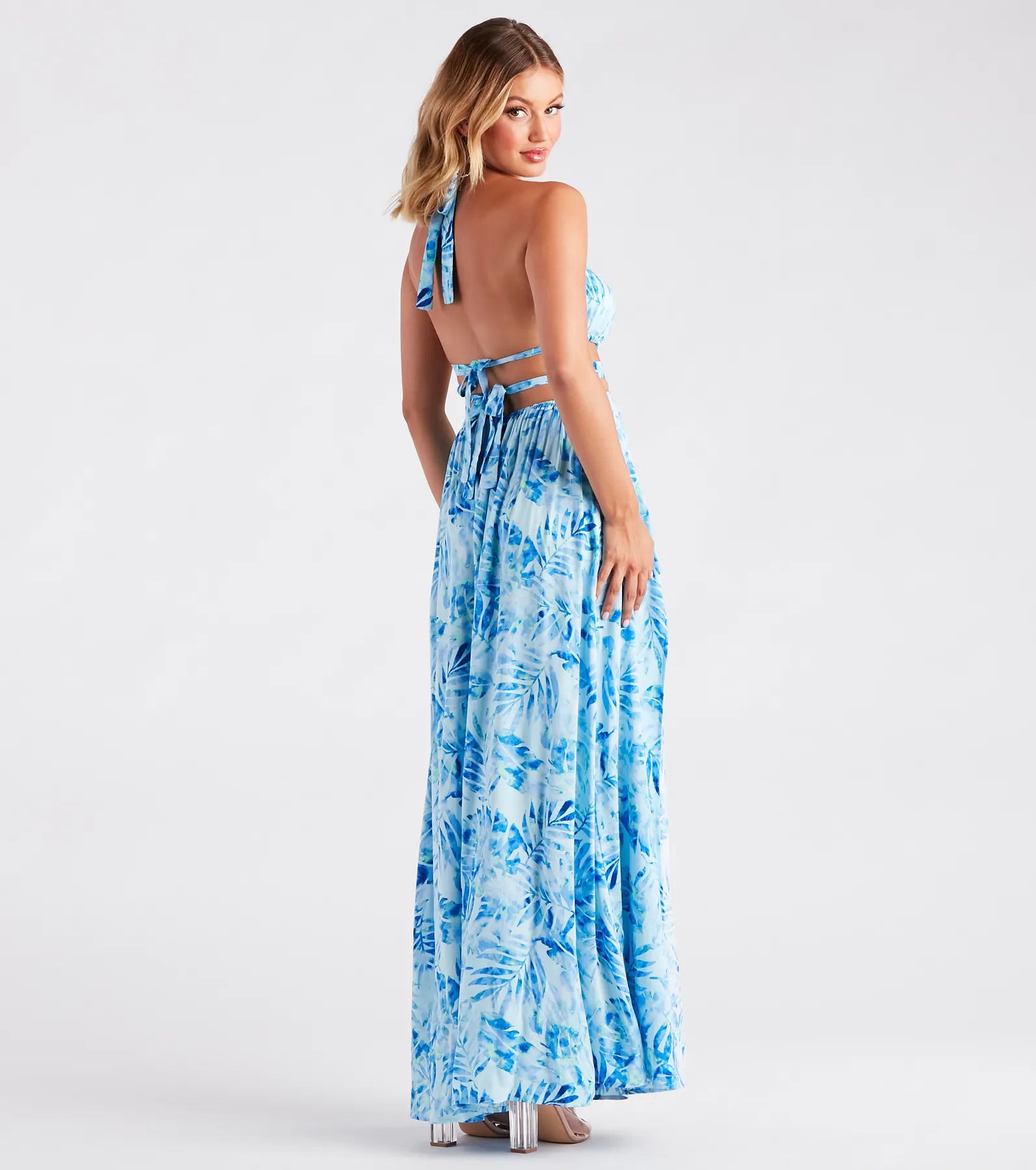 Miami Mood Tropical Print Cutout Maxi Dress