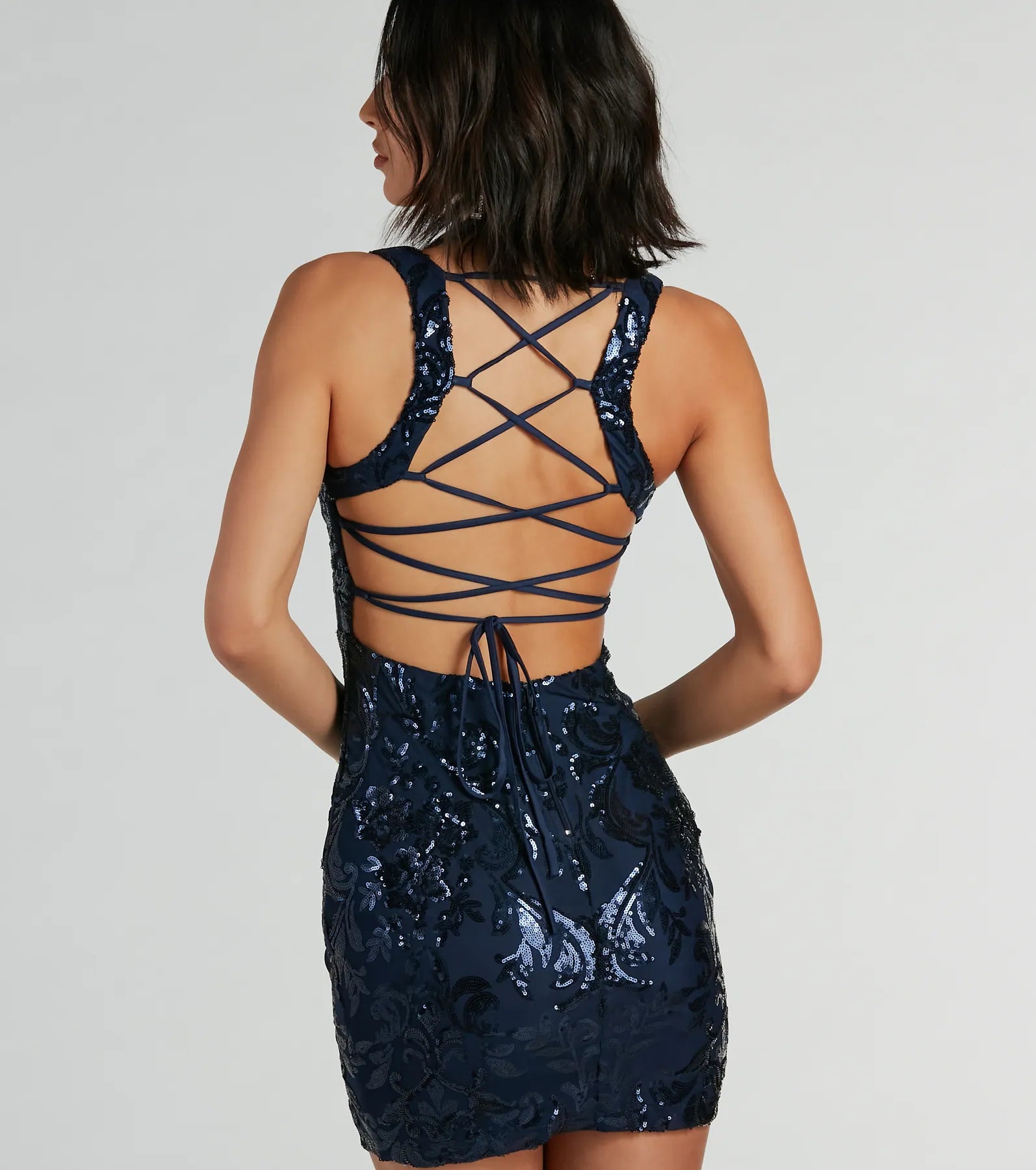 Aubree Lace-Up Sequin Party Dress