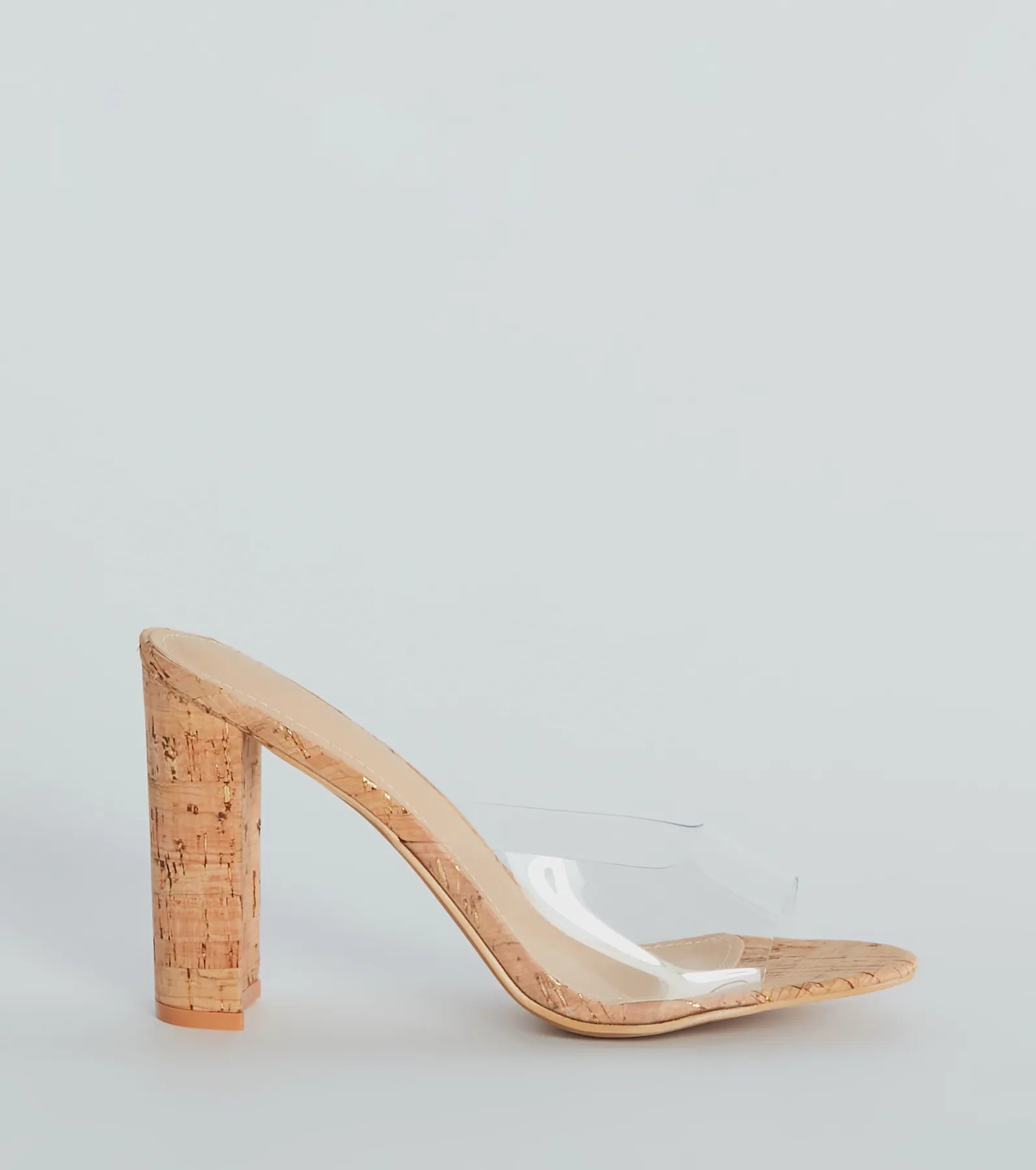 Contemporary Cutie Clear Cork High Heel Sandals