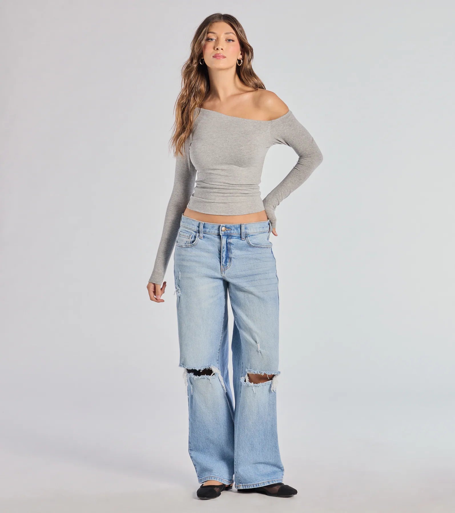 Chic Factor Asymmetrical Long Sleeve Crop Top