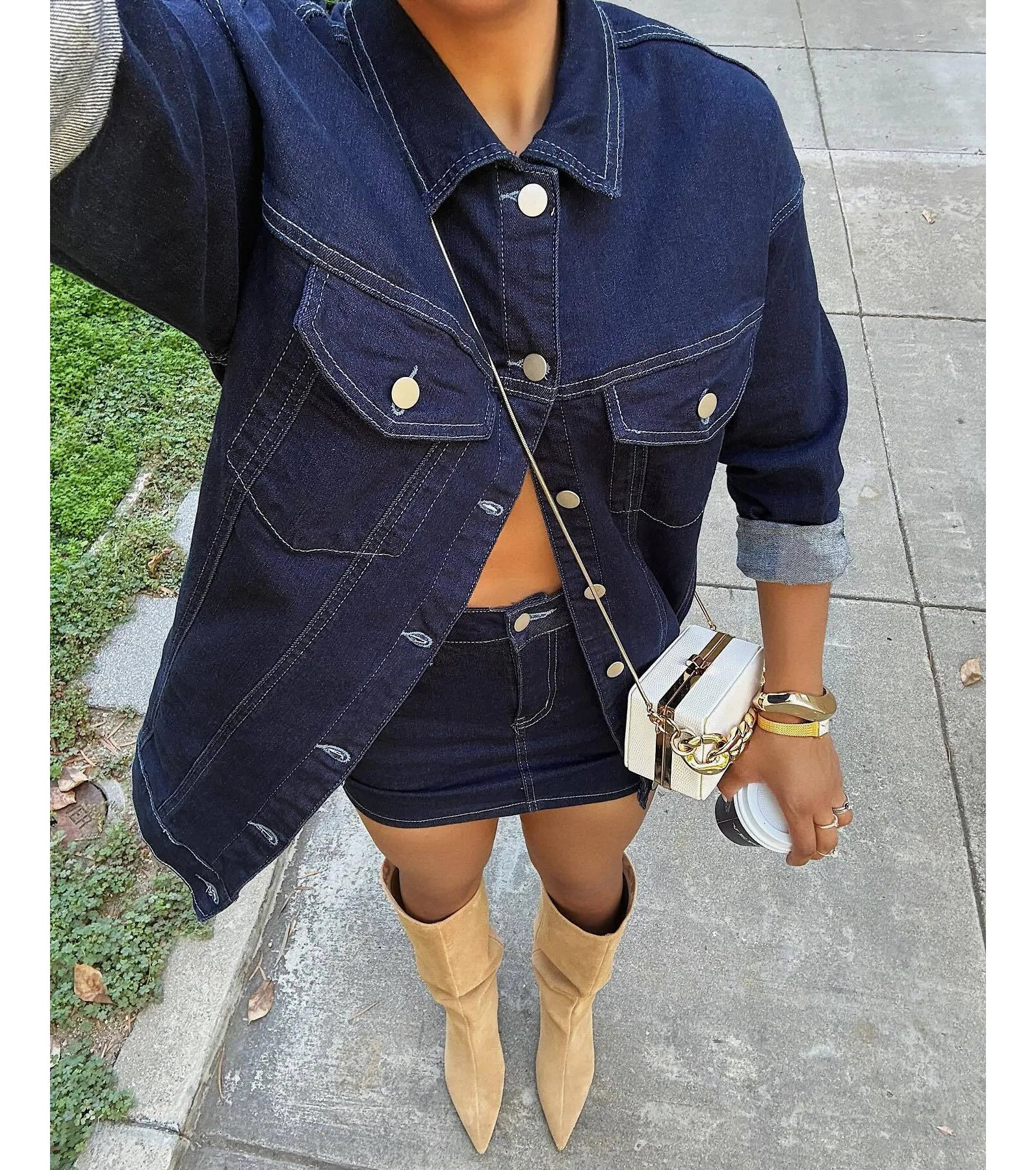 Admirable Aesthetic Mid-Rise Denim Skort