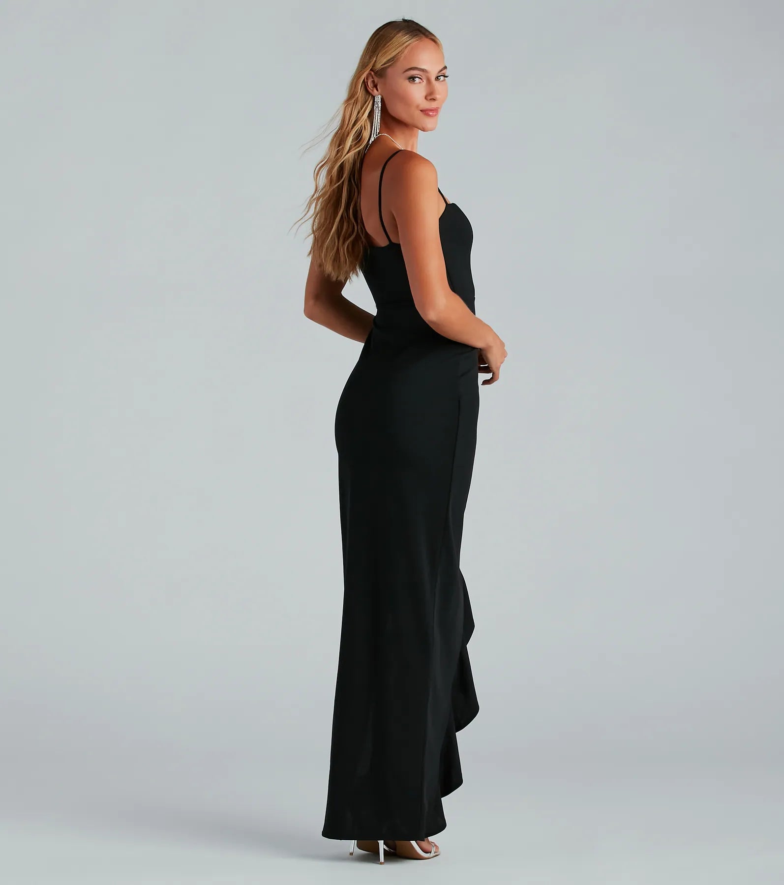 Wynter Formal Crepe Ruffle Long Dress