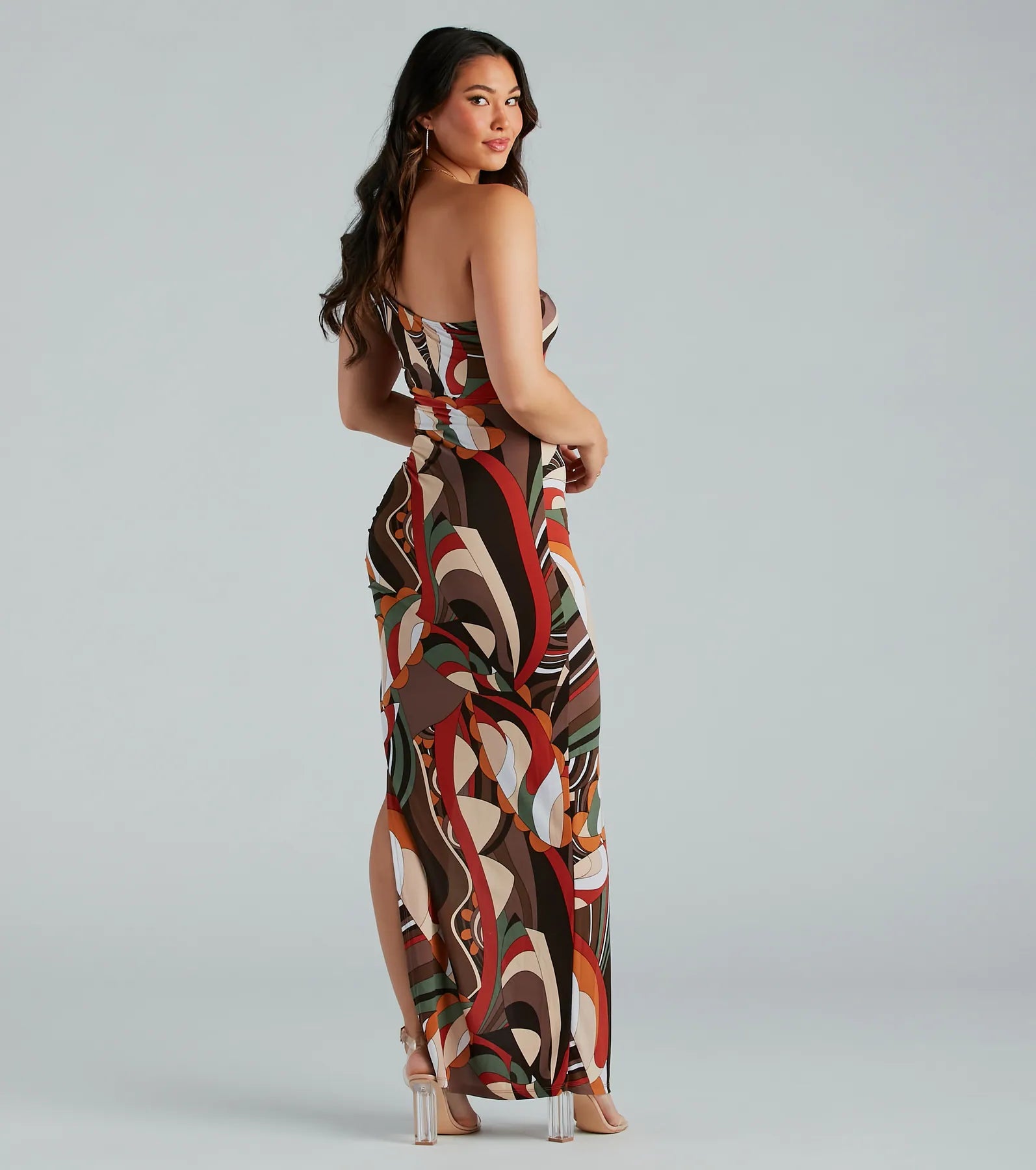 Artsy Dreamer One Shoulder Abstract Maxi Dress