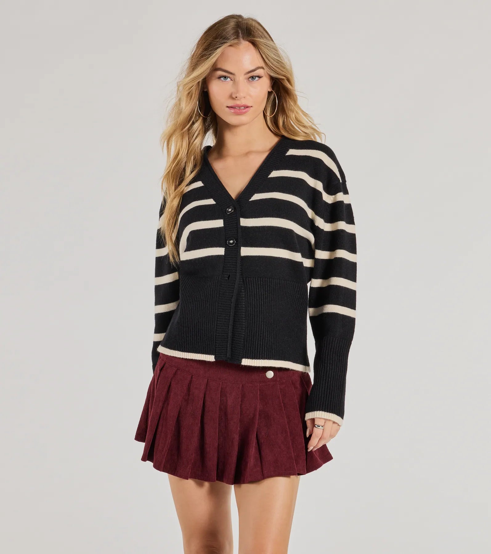 Classic And Cozy Striped Knit Oversized Cardigan