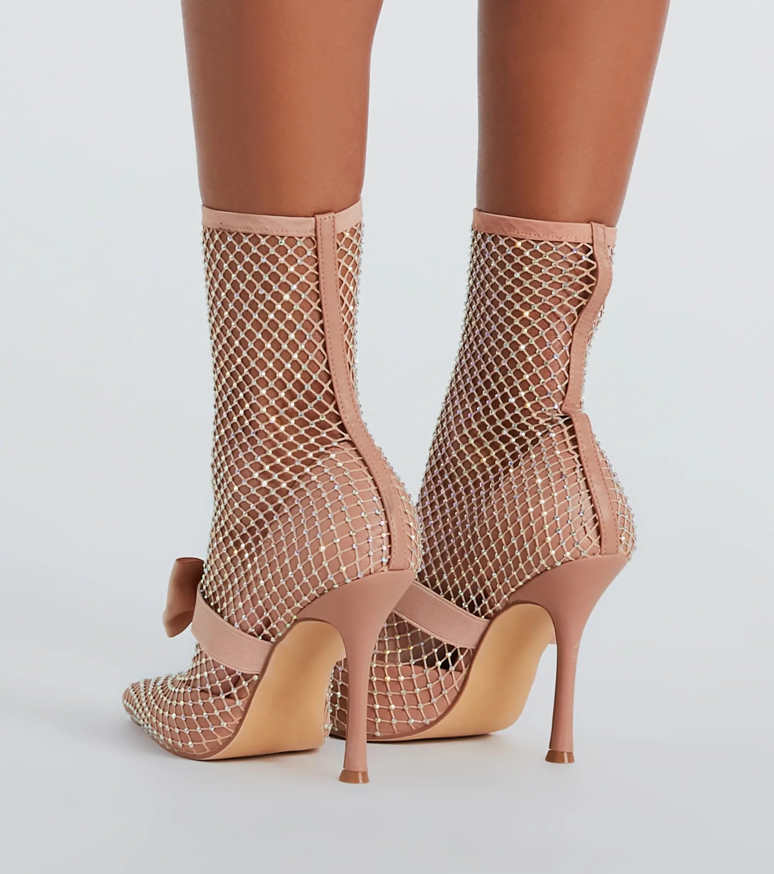 Model Strut Rhinestone Fishnet Stiletto Booties