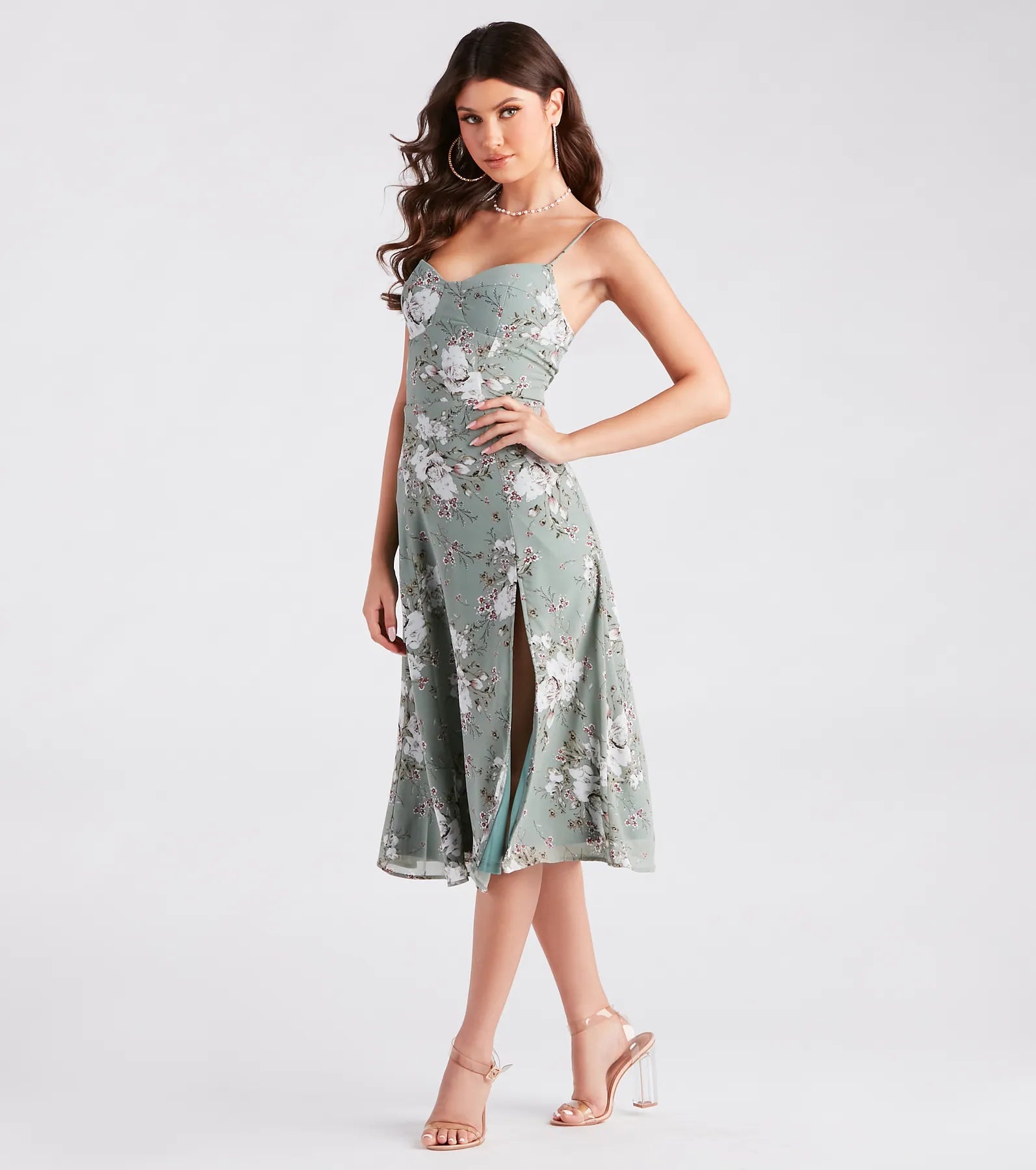 Garden Chic Floral Chiffon Midi Dress