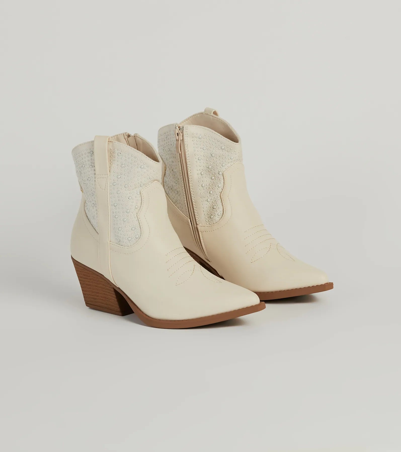 Western Glam Pearl Detail Ankle Booties