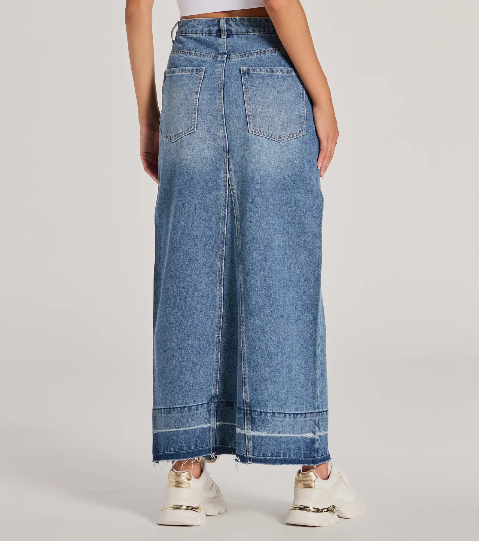 Coolest Vibe High Slit Denim Maxi Skirt