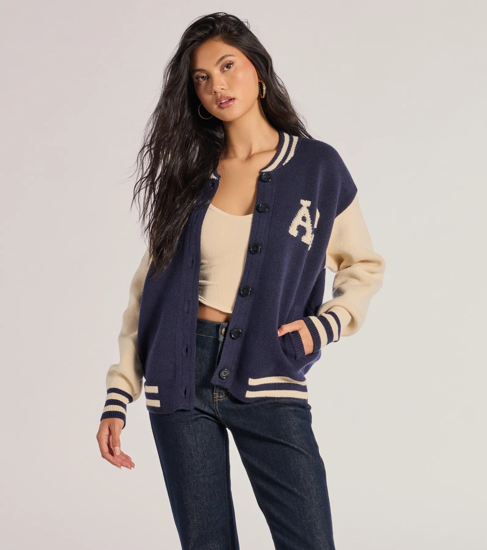 Varsity Chic Button-Down Sweater Jacket