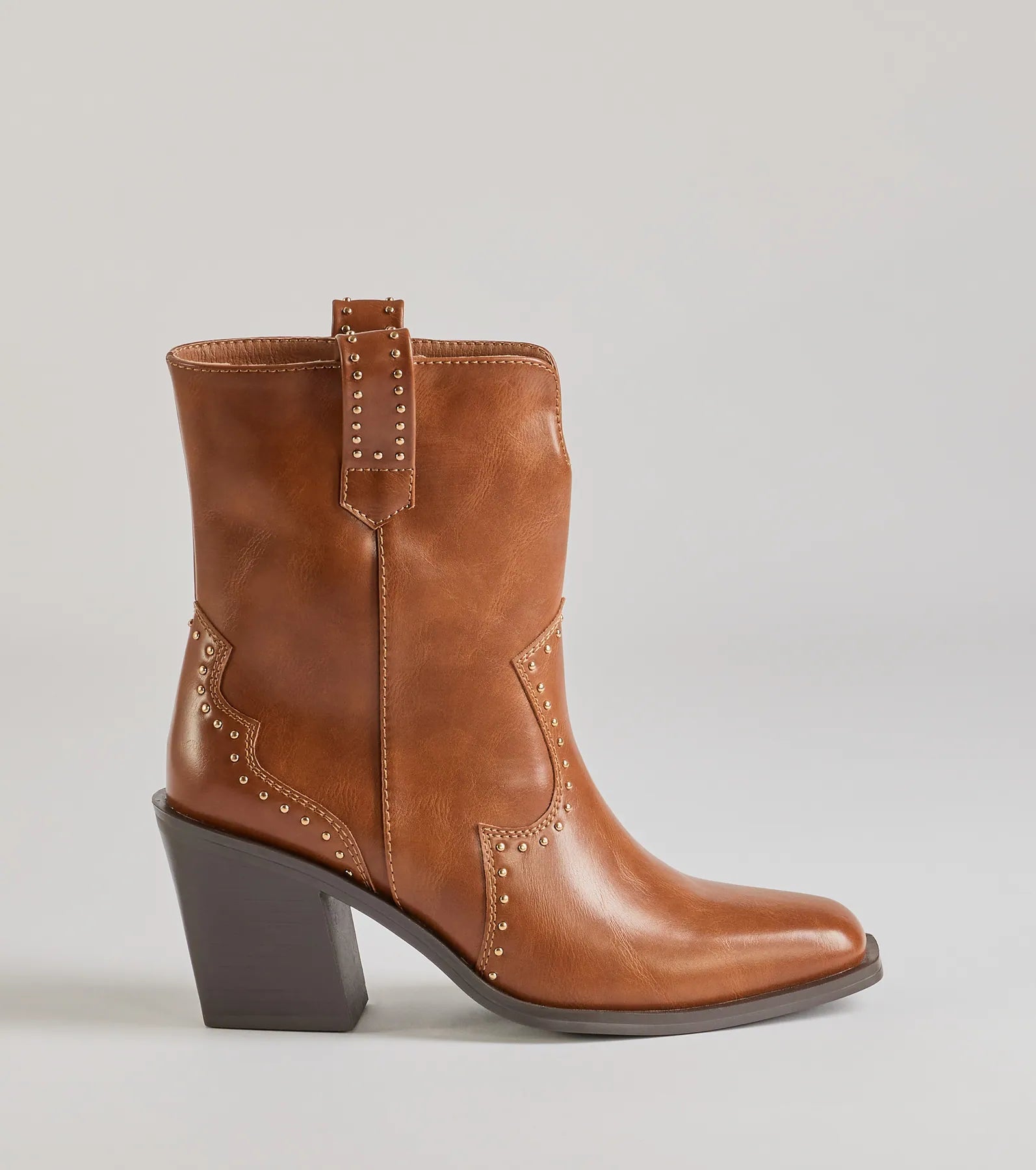 Chic Western Studded Faux Leather Booties