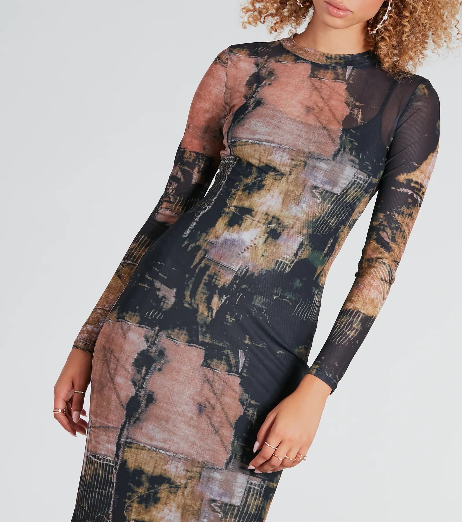 Downtown Chic Abstract Print Midi Dress