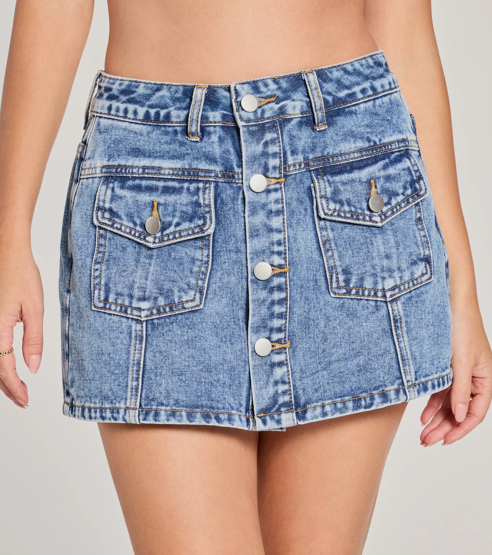 Casual Cutie High-Rise Button Front Denim Skort