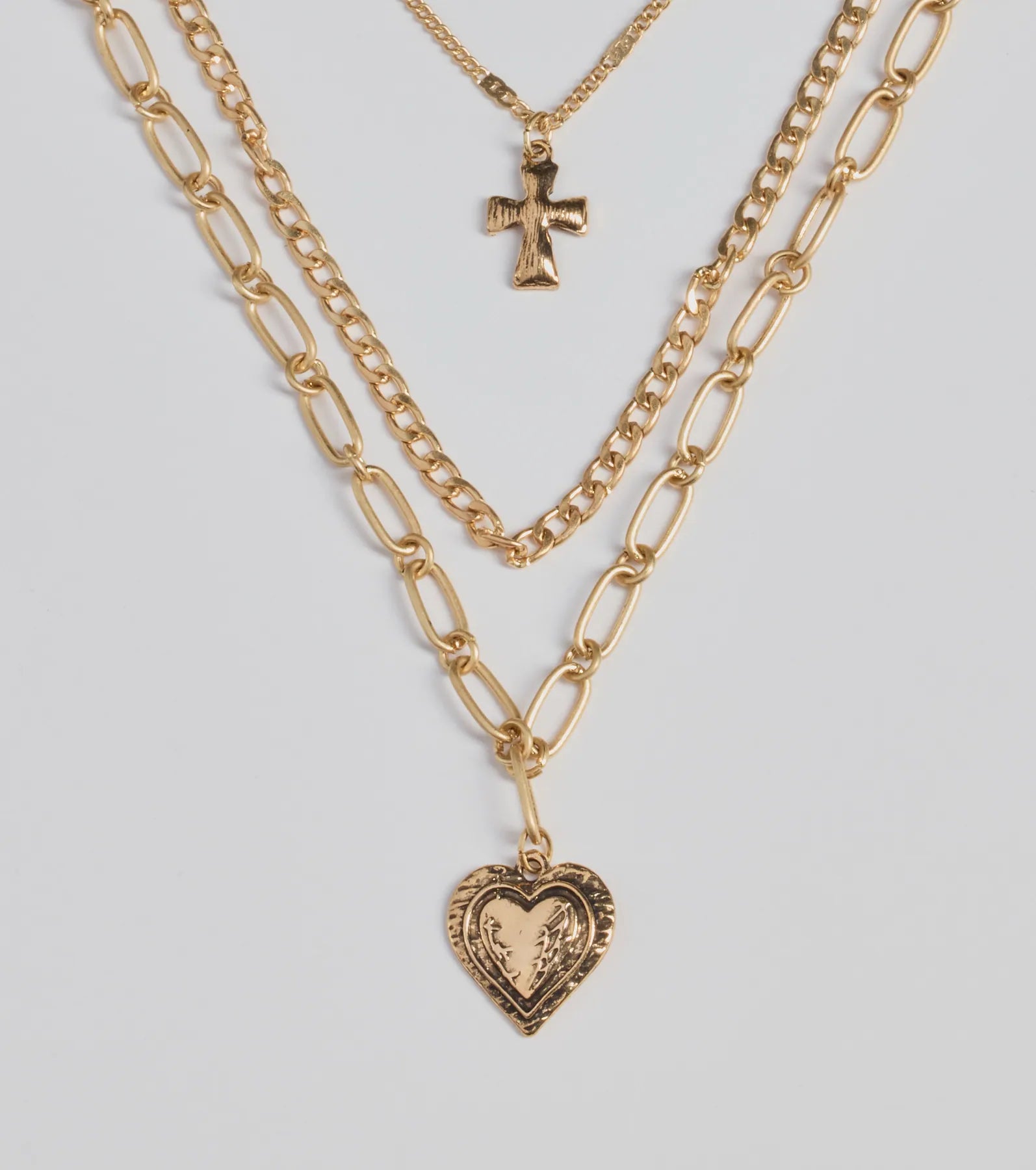 Love To Layer Heart And Cross Layered Necklace