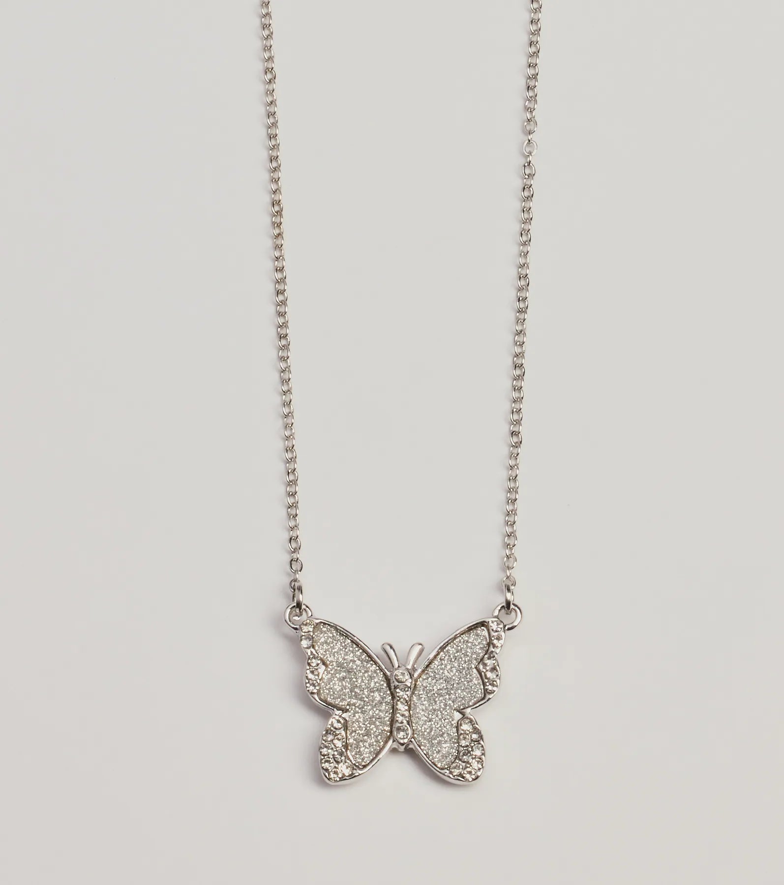 Fluttery Glam Rhinestone Butterfly Pendant Necklace