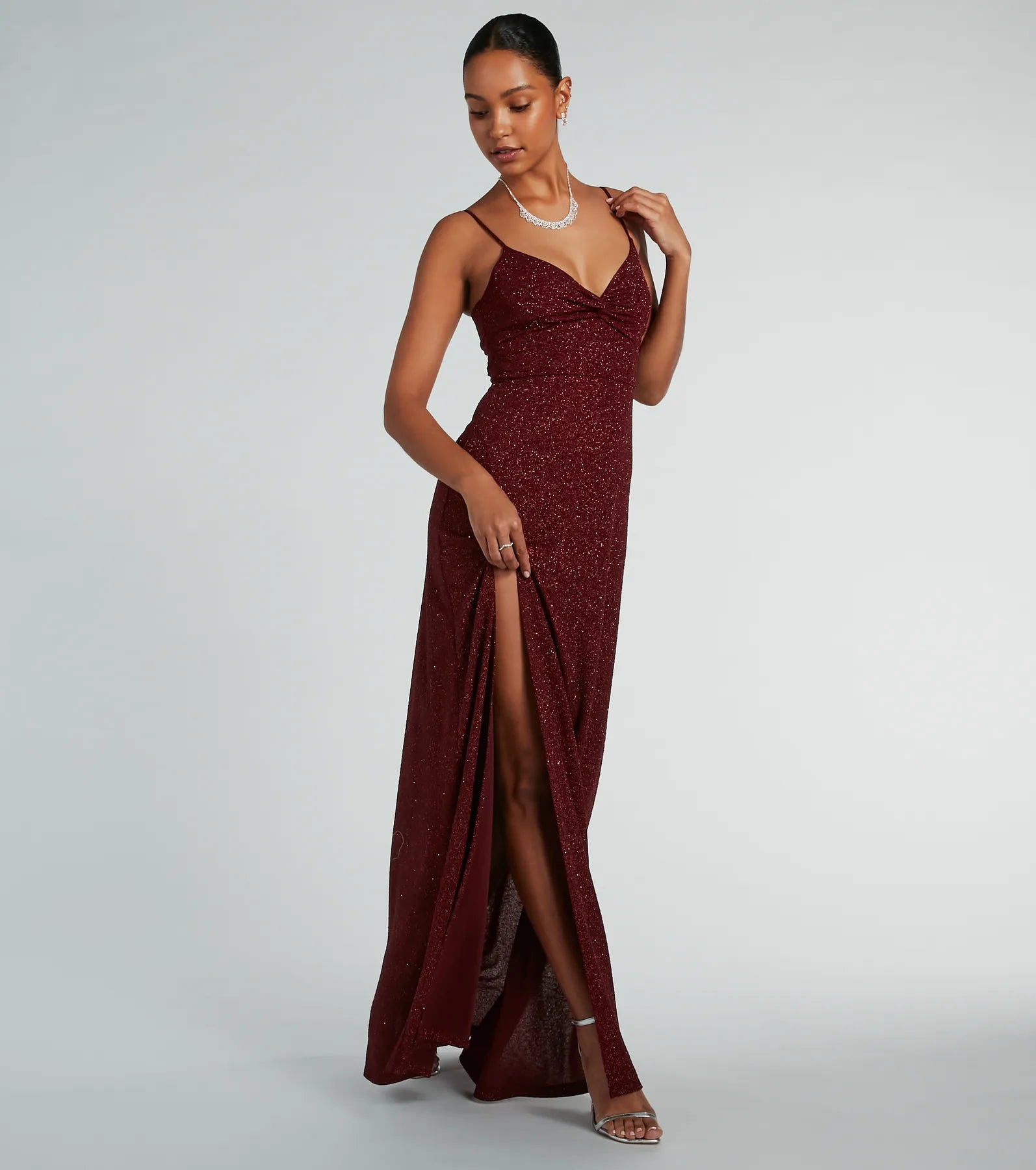 Elizabeth Cutout A-Line Slit Glitter Formal Dress