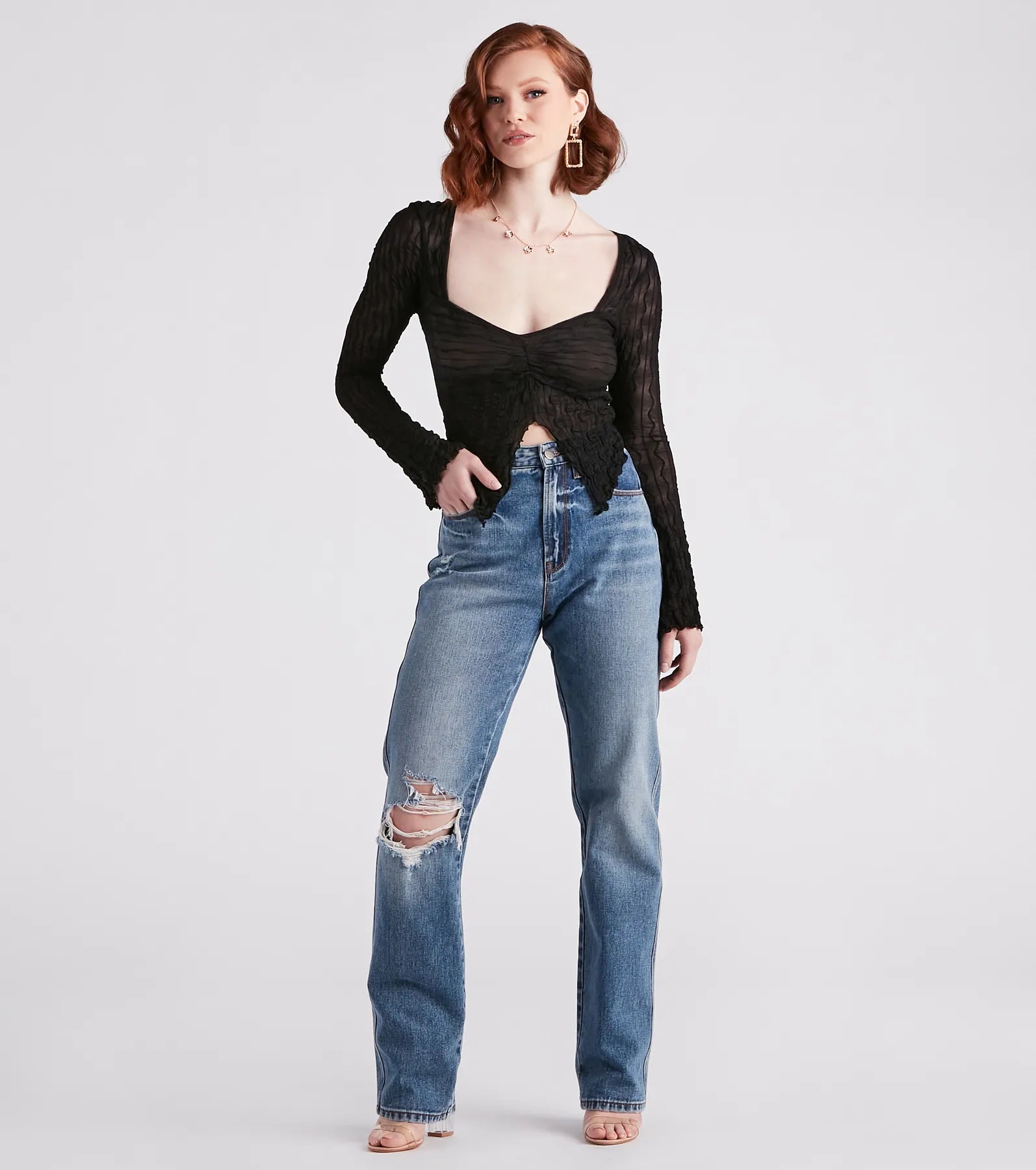 Don't Tempt Me Textured Slit Crop Top