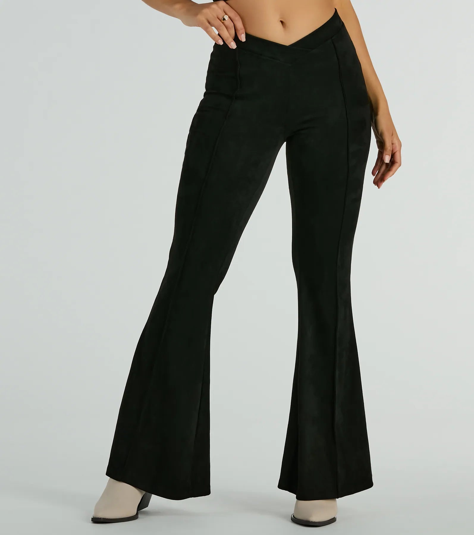 Season Of Compliments Faux Suede Flare Pants