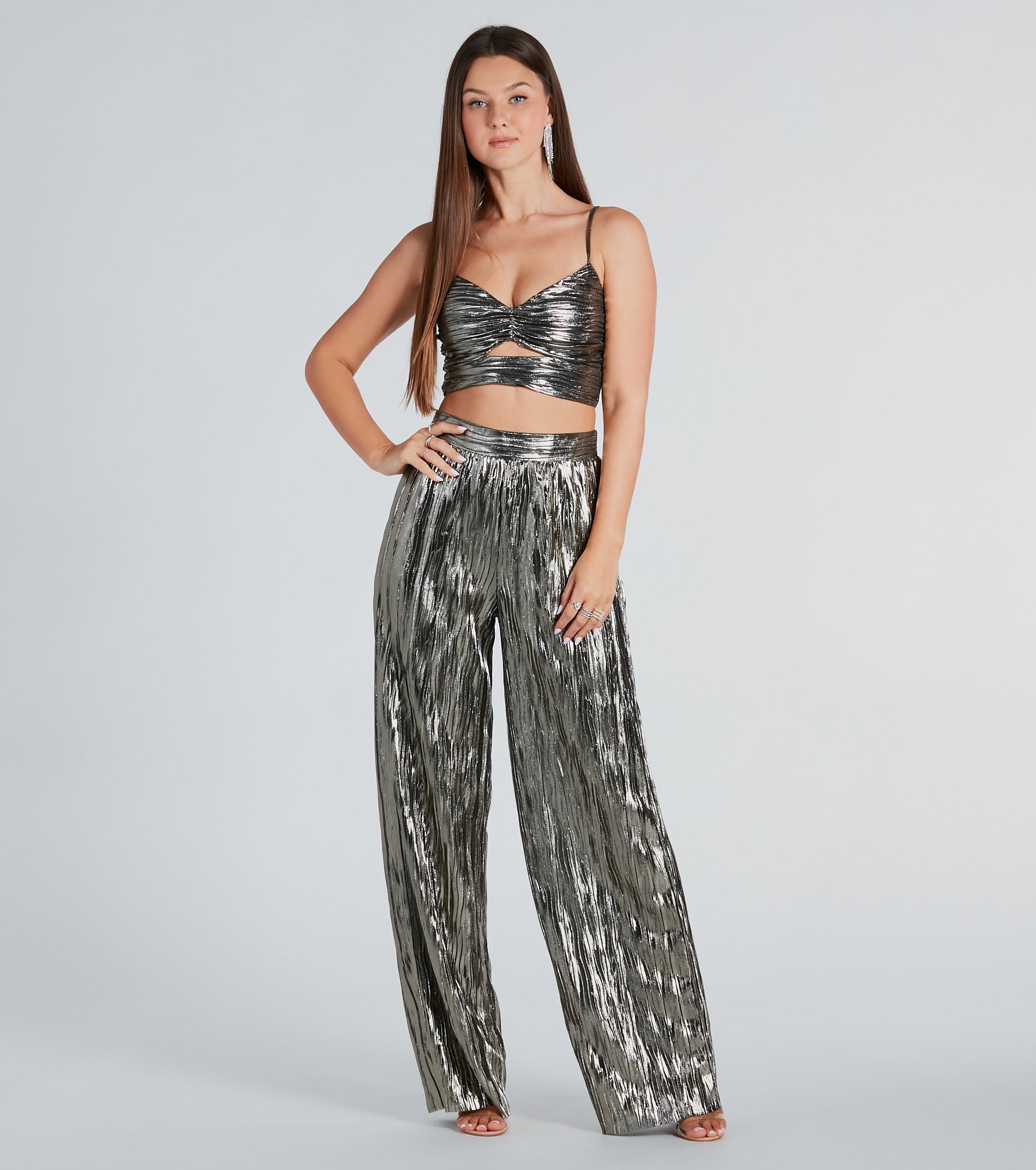 Dare To Impress Metallic Plisse Crop Top