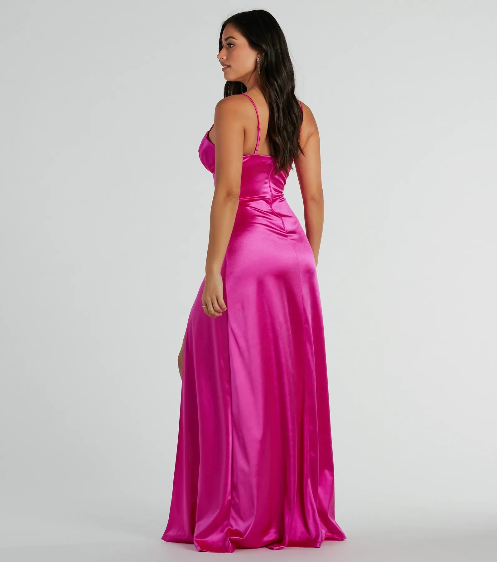 Haley Corset Slit A-Line Satin Formal Dress