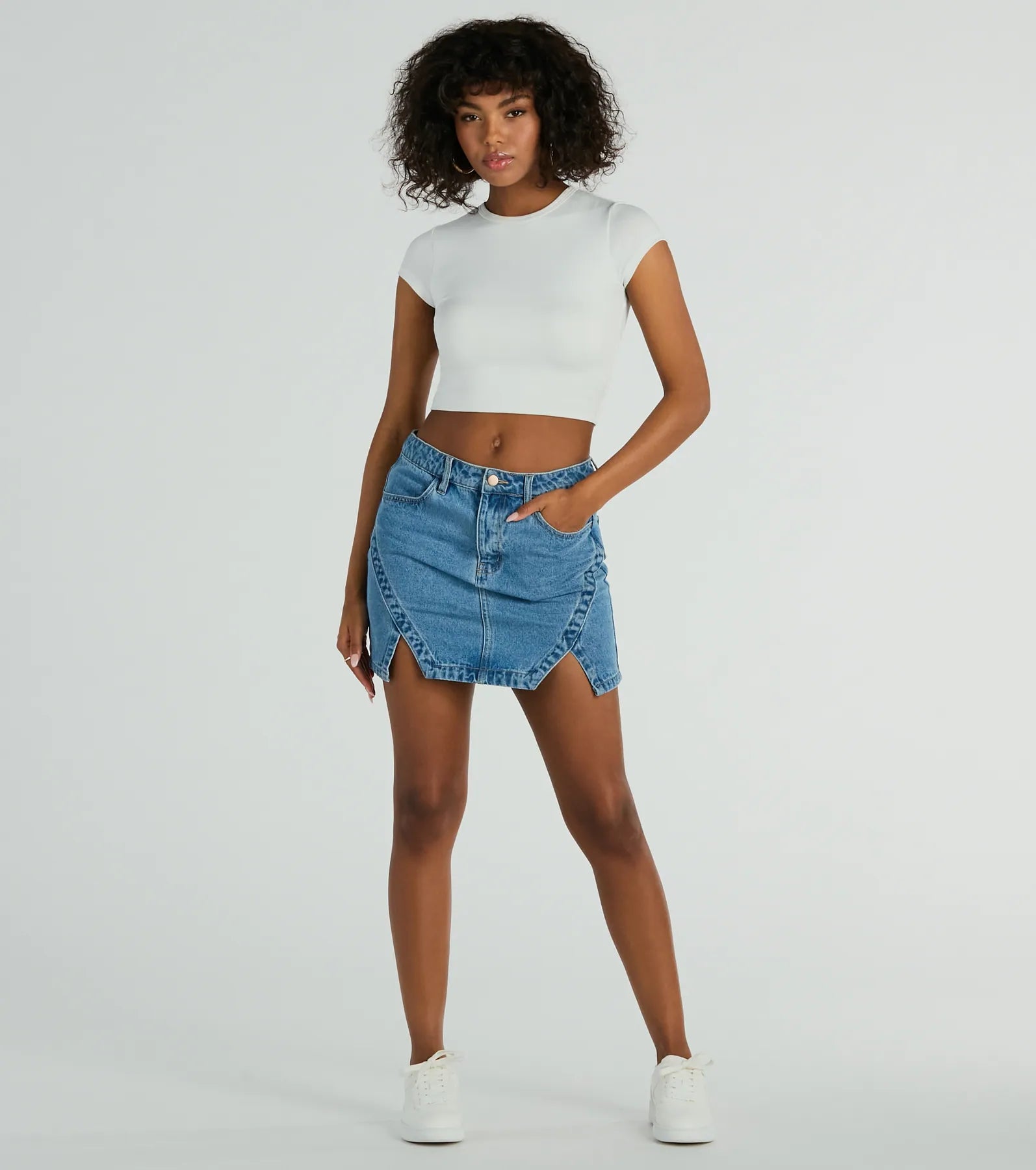 Playfully Perfect High Rise Slit Mini Denim Skirt