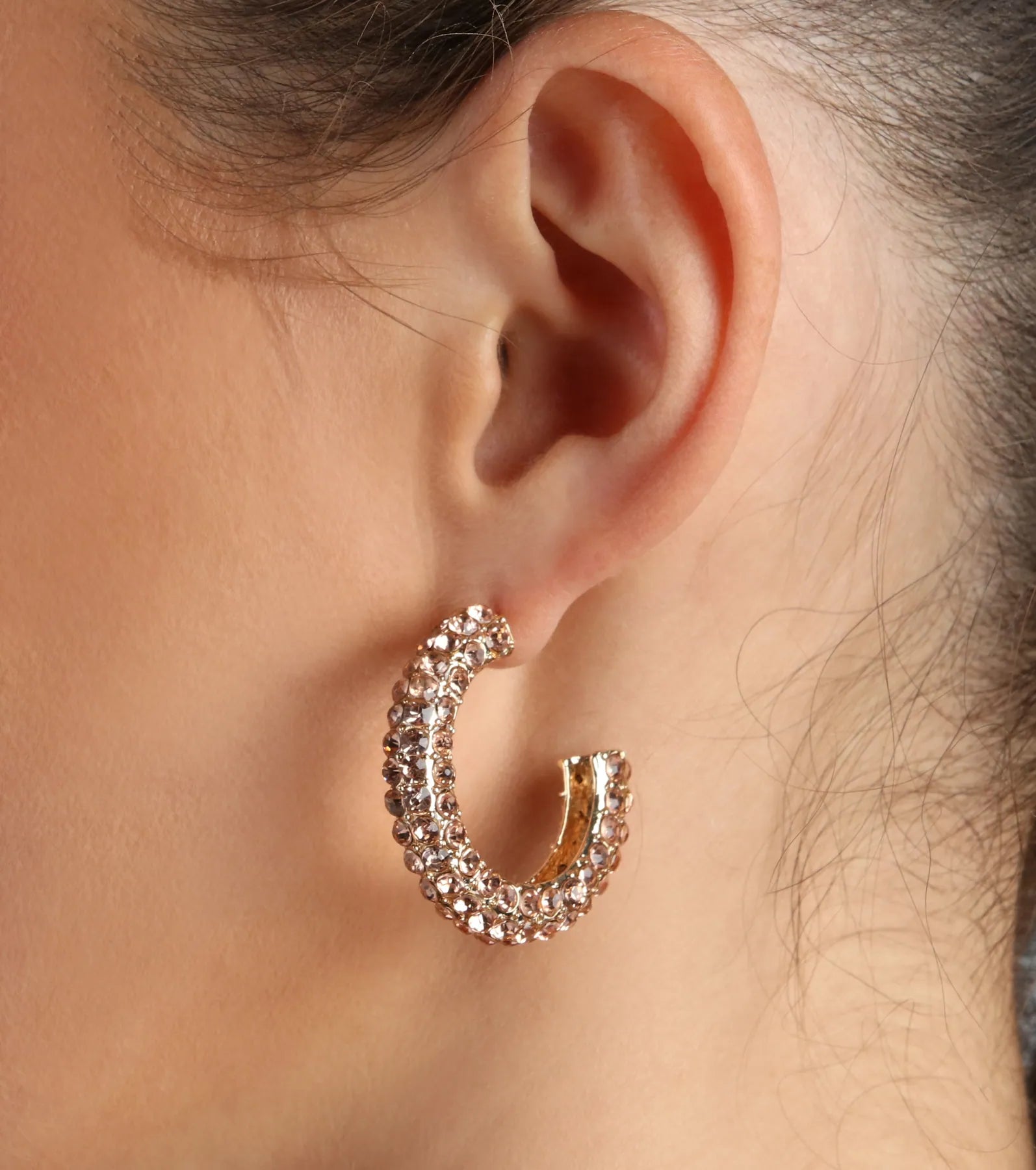 So Glitzy Small Rhinestone Hoop Earrings