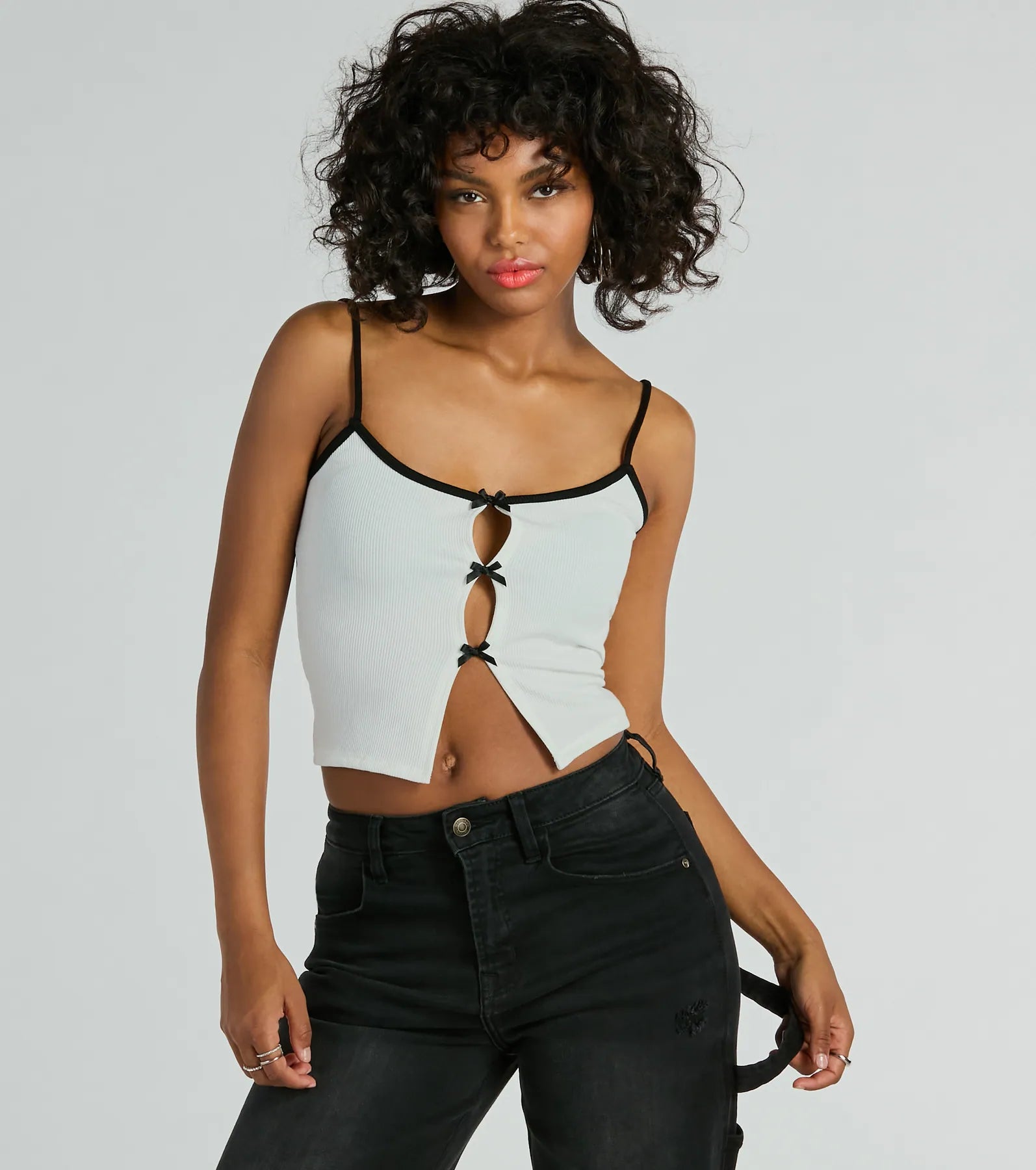 Feminine Flair Bow Cutout Crop Top