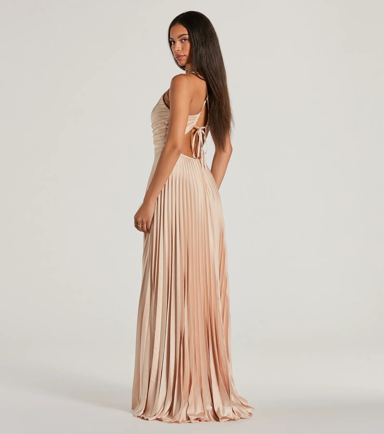 Charlie Lace-Up A-Line Pleated Satin Formal Dress