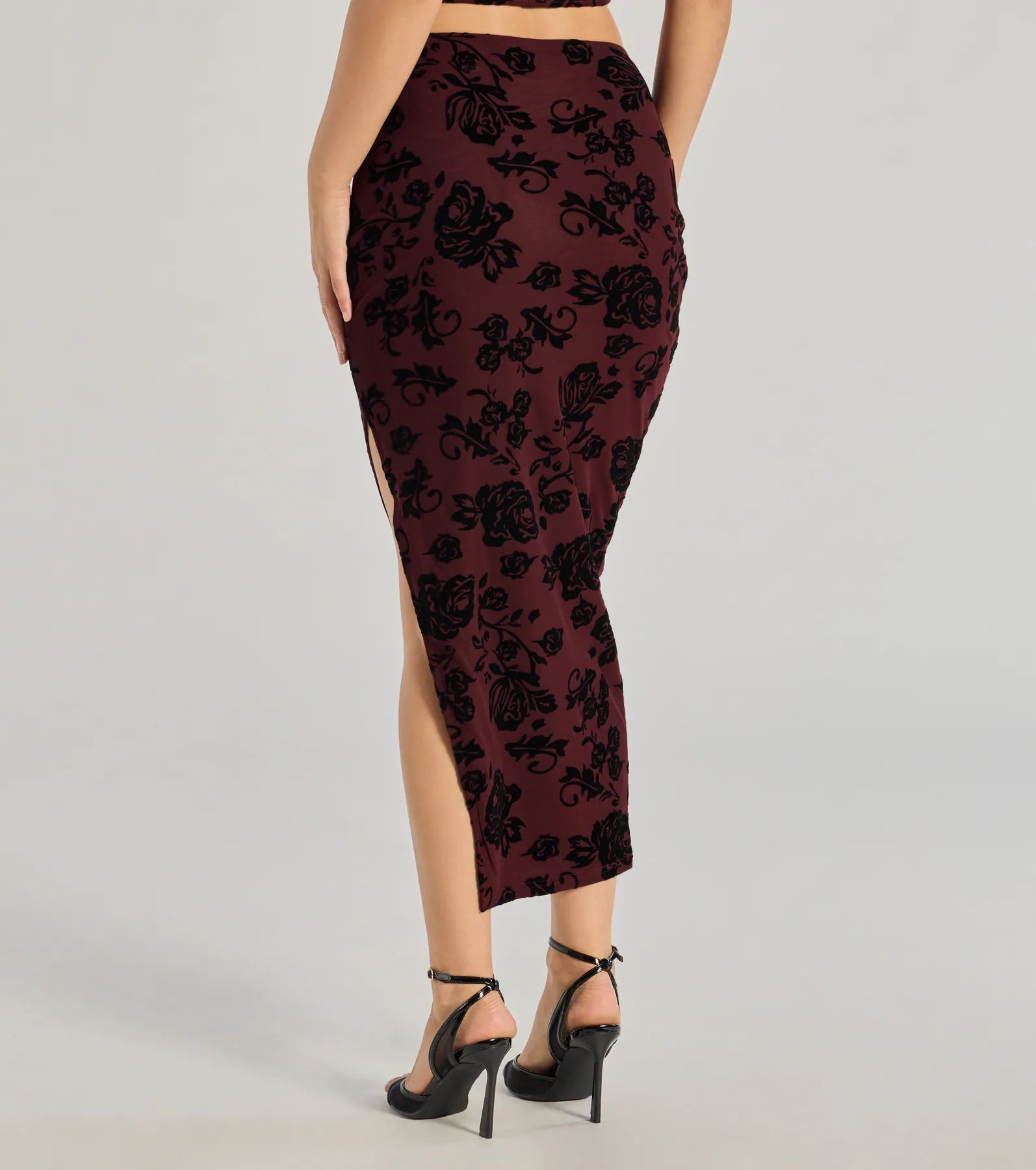 Luxe Wonder Flocked Velvet Floral Midi Skirt