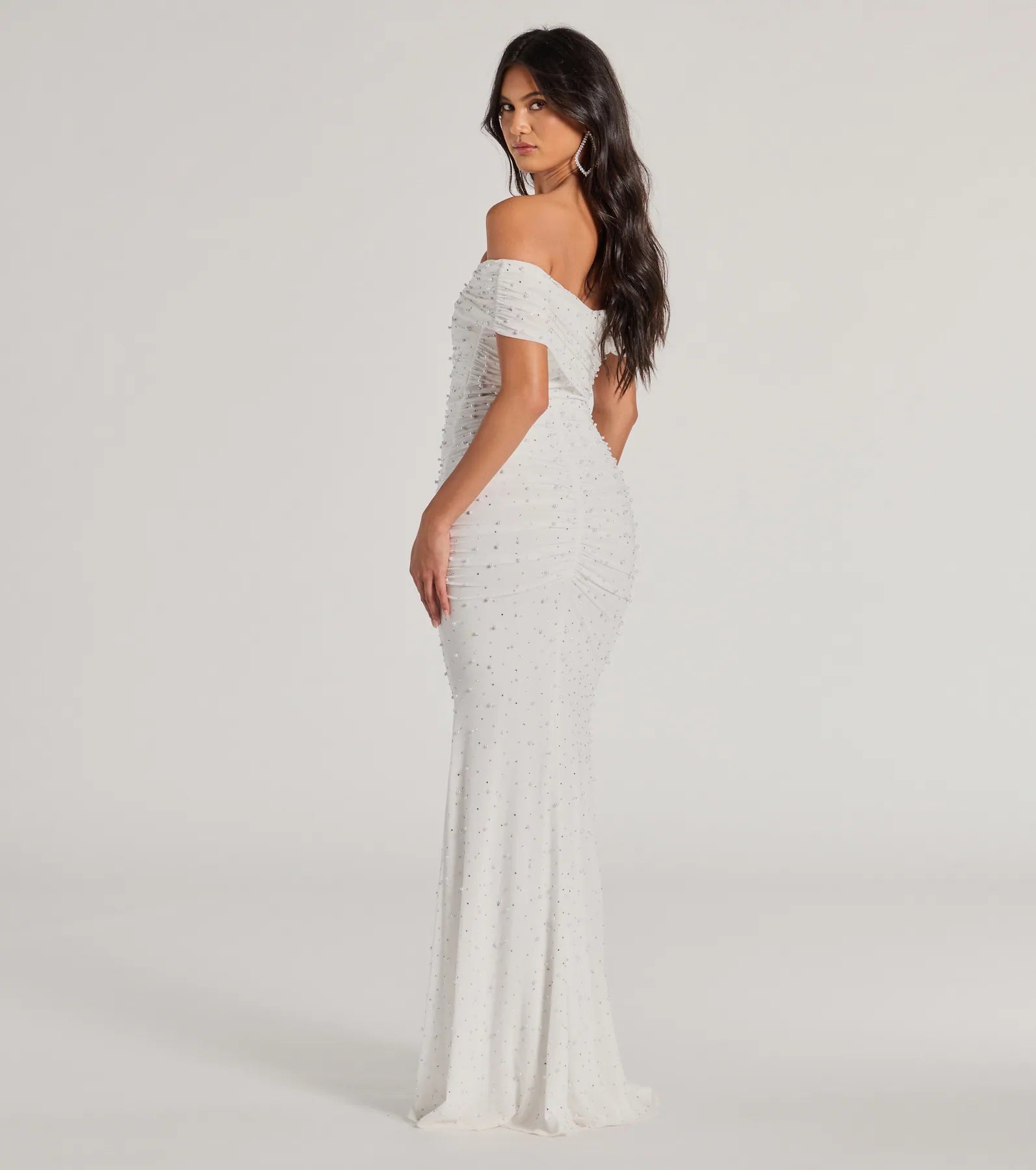 Aubriella Rhinestone And Pearl Mesh Mermaid Dress