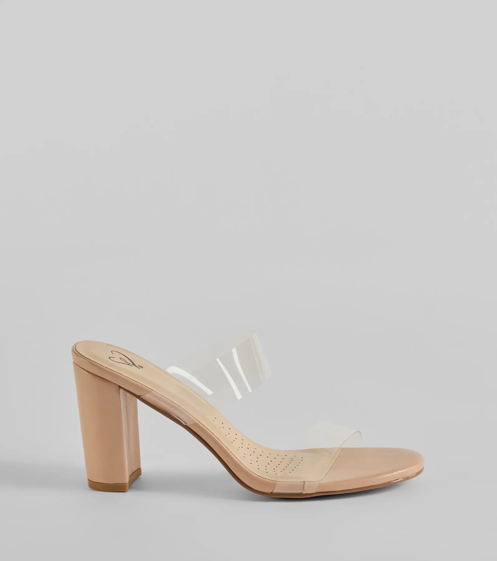 In The Clear PVC Clear Strap Faux Leather Block Heels