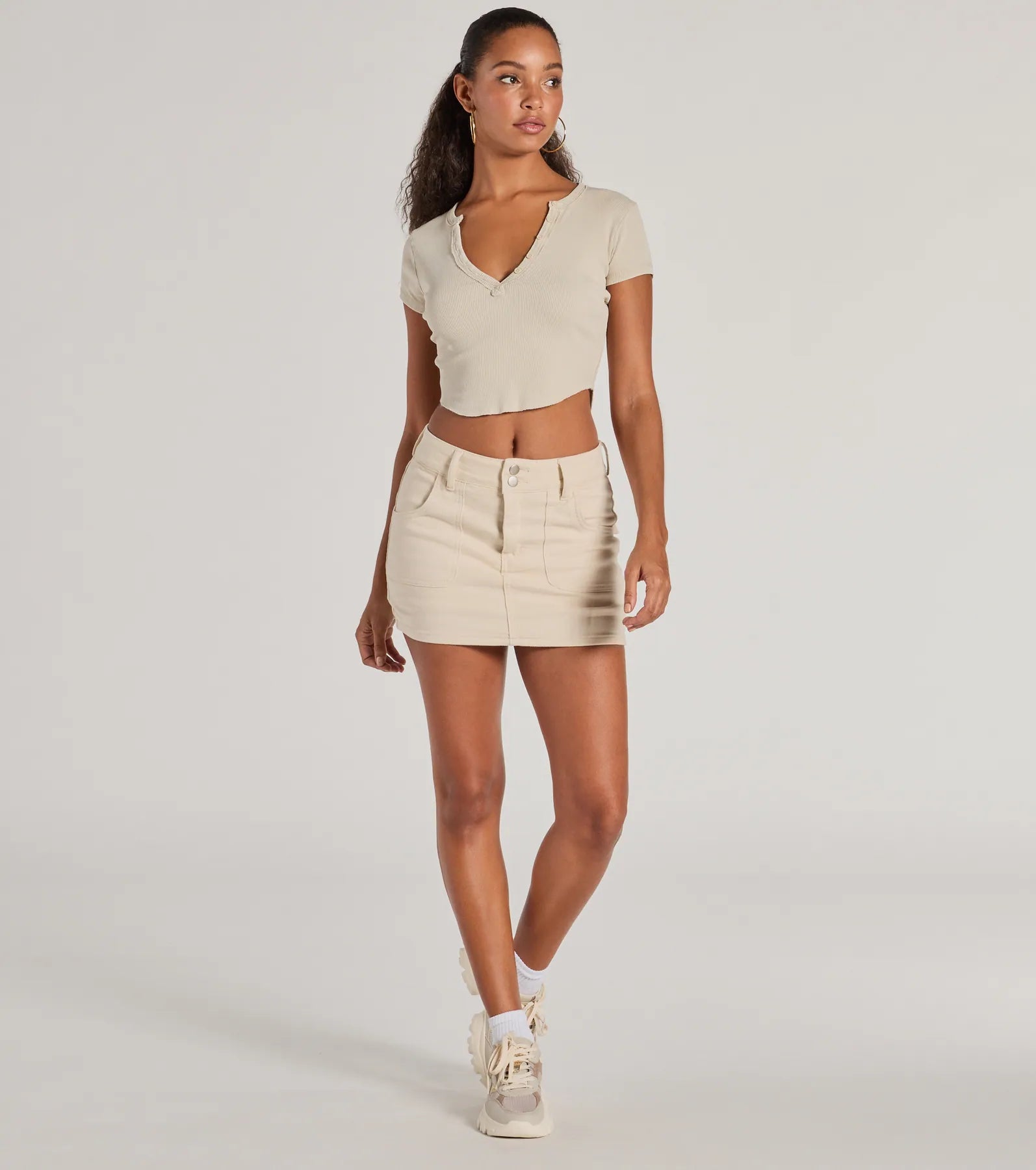 Girl Next Door Ribbed Knit Henley Crop Top