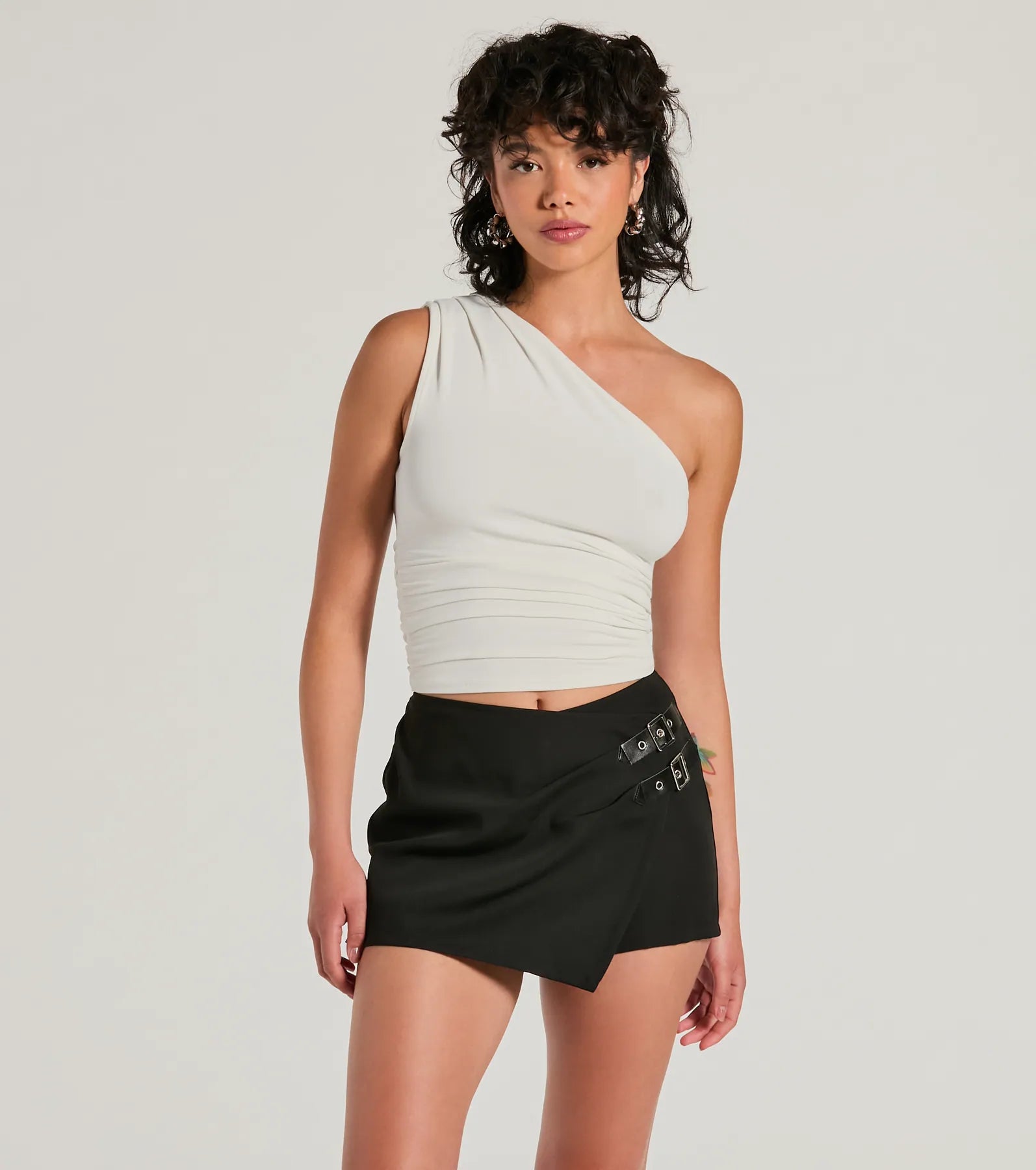 Groove Time One-Shoulder Ruched Crop Top