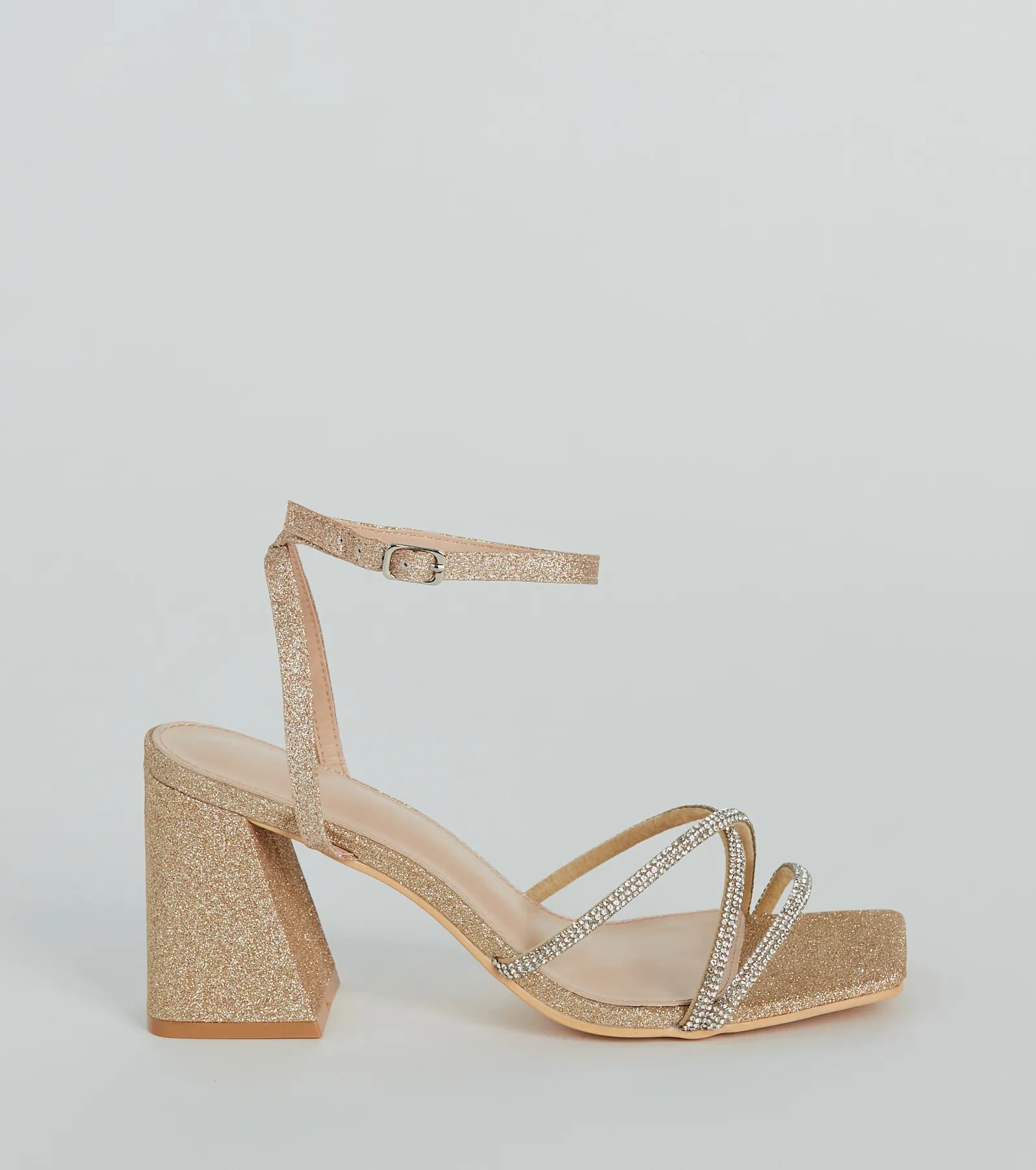 So Speechless Glitter Strappy Block Heels