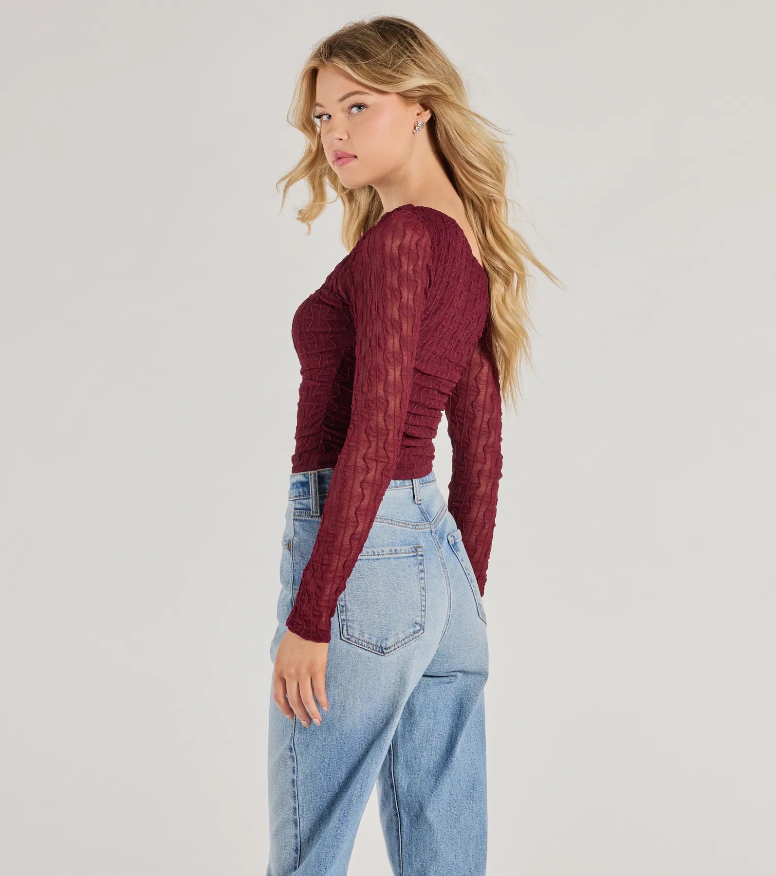 Elevated Trend Mesh Off-Shoulder Long Sleeve Top