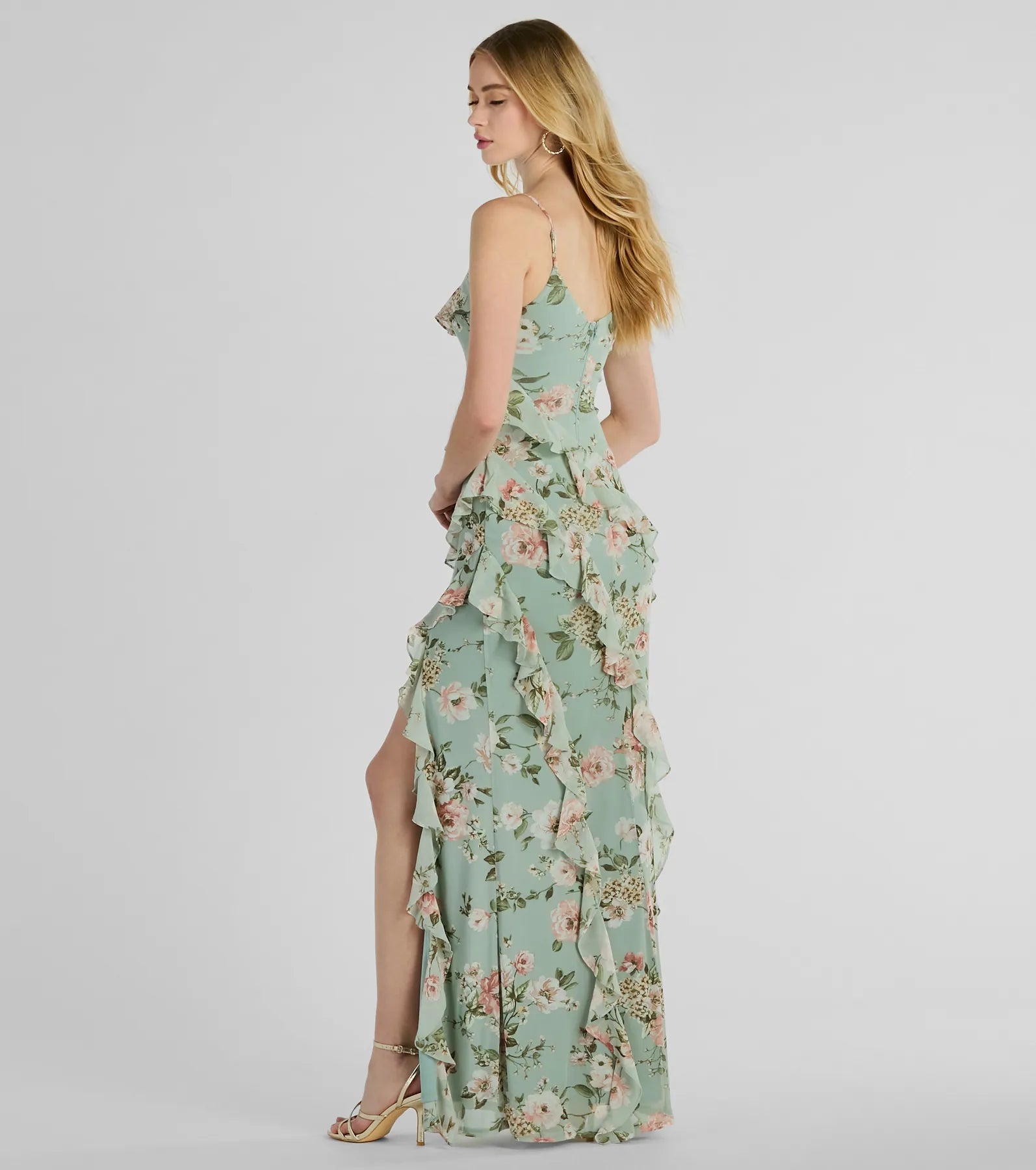 Helga V-Neck Ruffled Mermaid Floral Formal Dress