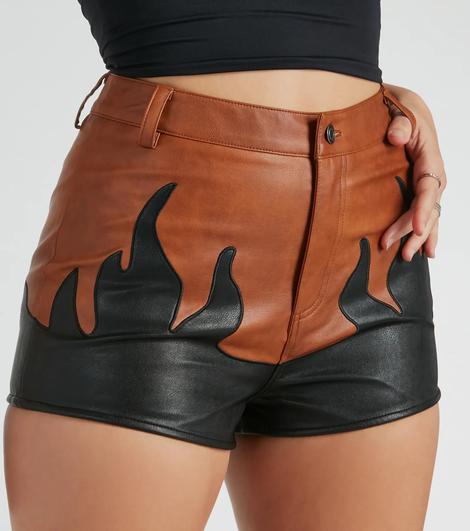 Hot Fire Alert Faux Leather Flame Shorts