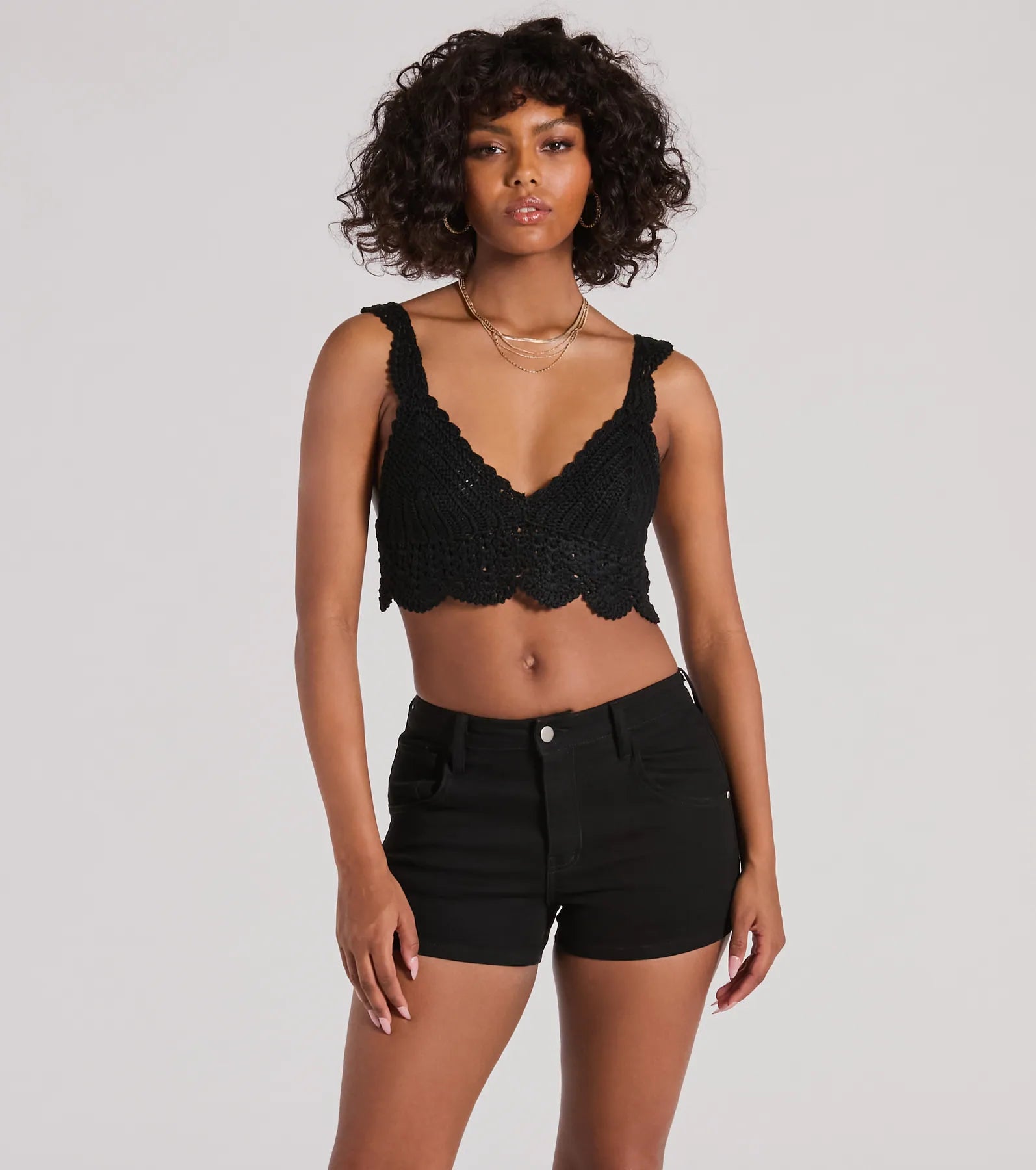 Sunset Serenity V-Neck Crochet Crop Top