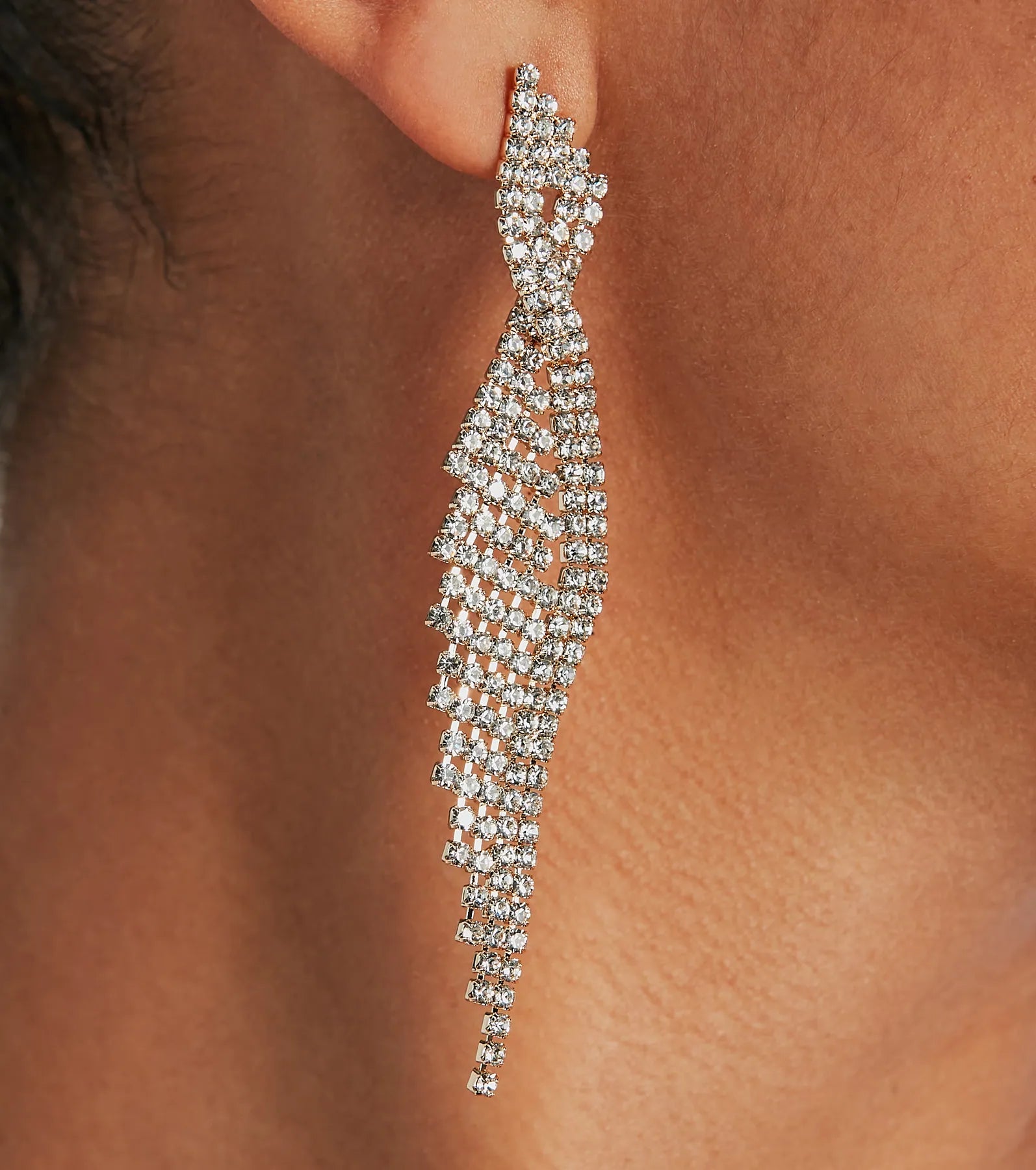 Glitzy Allure Rhinestone Twisted Fringe Earrings