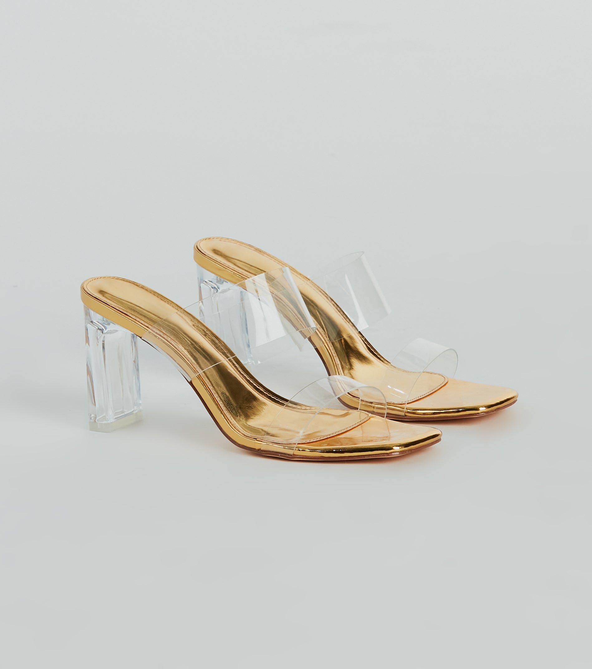 Style So Clear Strap Metallic Block Heel Mules